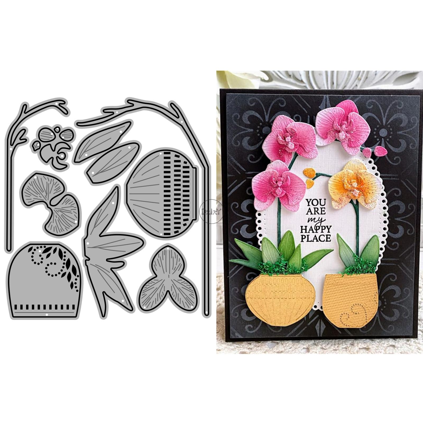 DzIxY Patchwork Phalaenopsis Orchid Flowers Potted Metal Cutting Dies for Card Making Kit Embossing Paper Die Cuts Set Scrapbook Stencils Supplies Machine Templates