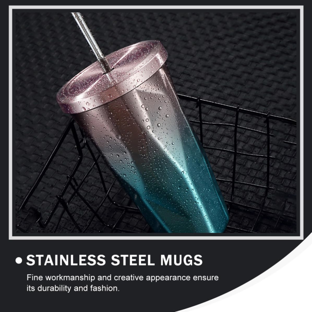 2 Stück pack Doppelwandige Edelstahl Isolierbecher mit Strohhalm Tragbar und Kreativ für Kaffee Zuhause oder Restaurant Modernes Design 500ml
