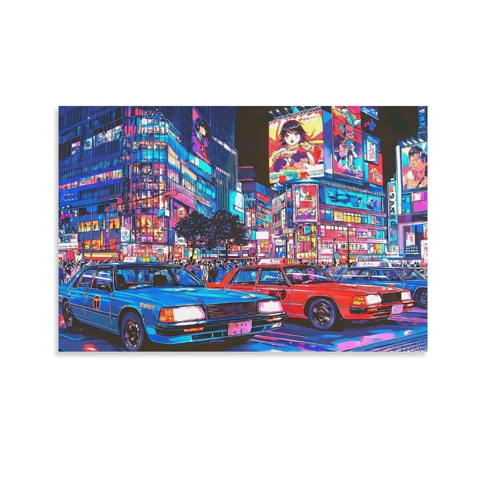 CPLVKWRQJ Anime City Night Scene Single Neon Tokyo City Night Street Canvas Wall Art - Housewarming Gift Living Room Focal Point Ready to Hang Decor 20x30inch(50x75cm)