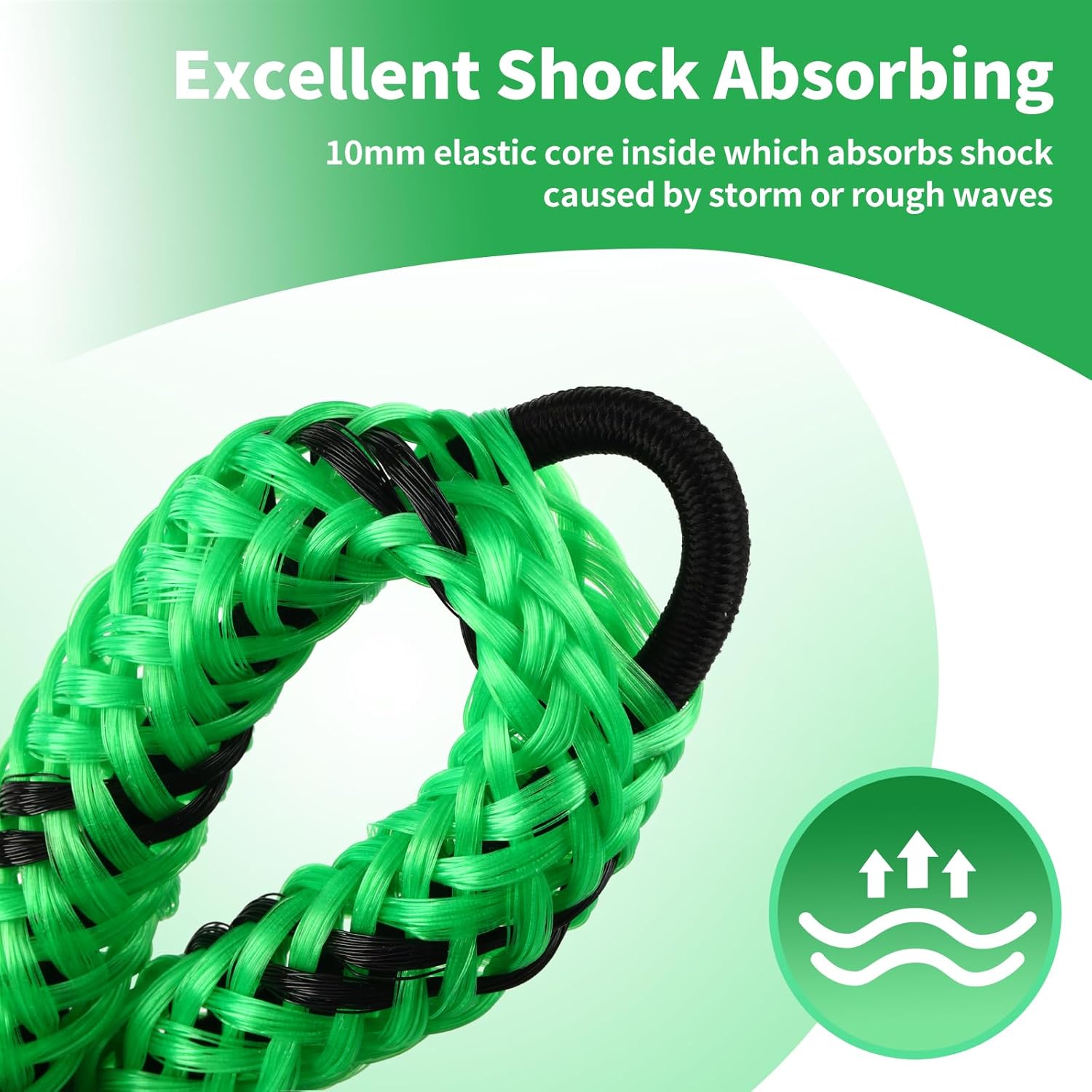 Boat Bungee Dock Lines with Clip 2 Pack Marine Rope Pontoon Boating Kayak Accessories, Green