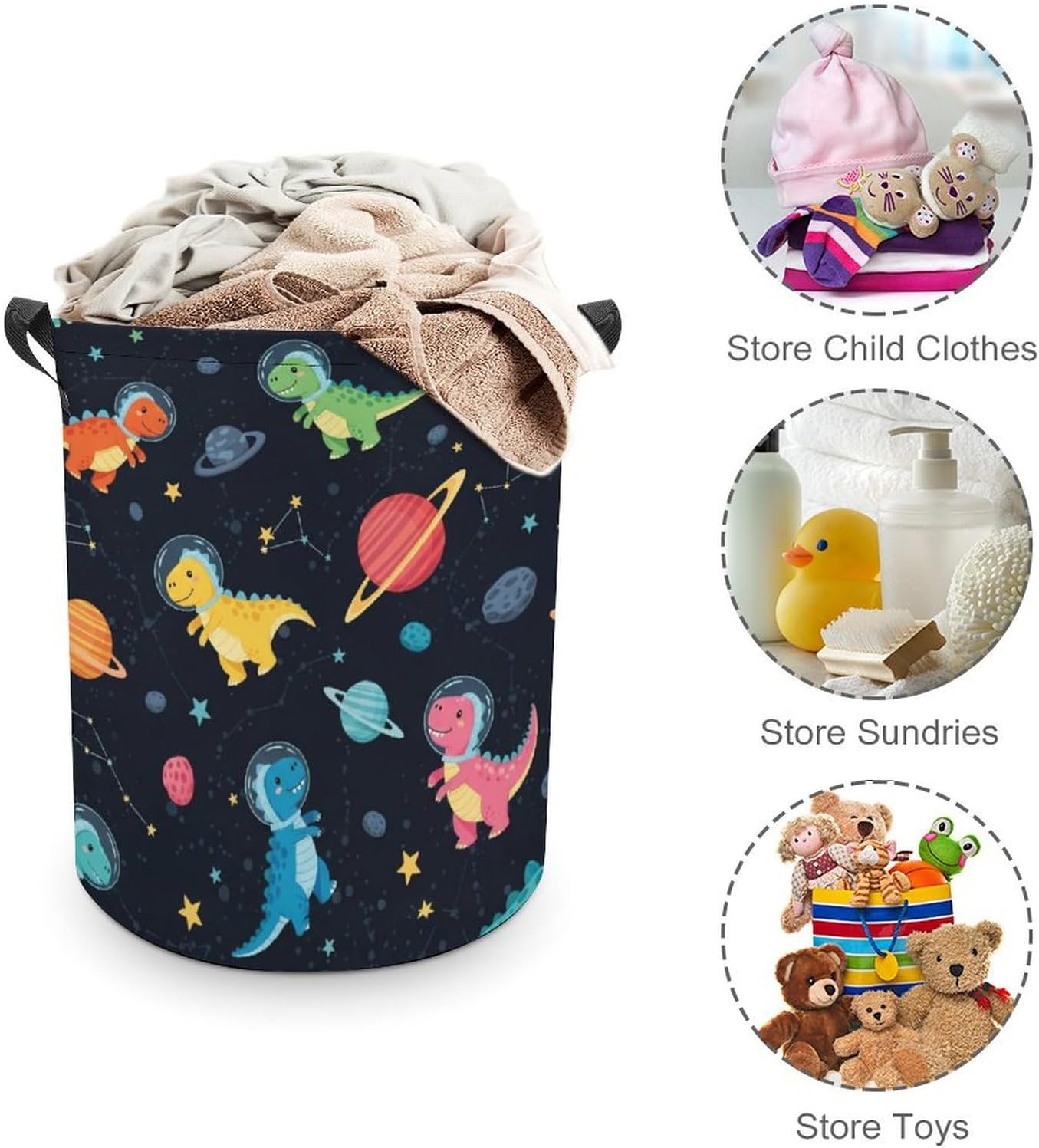 Space Dinosaur Laundry Basket Dinosaur Decor Boys Hamper Clothes Hamper Toy Storage Bin for Kids Bedroom Bathroom