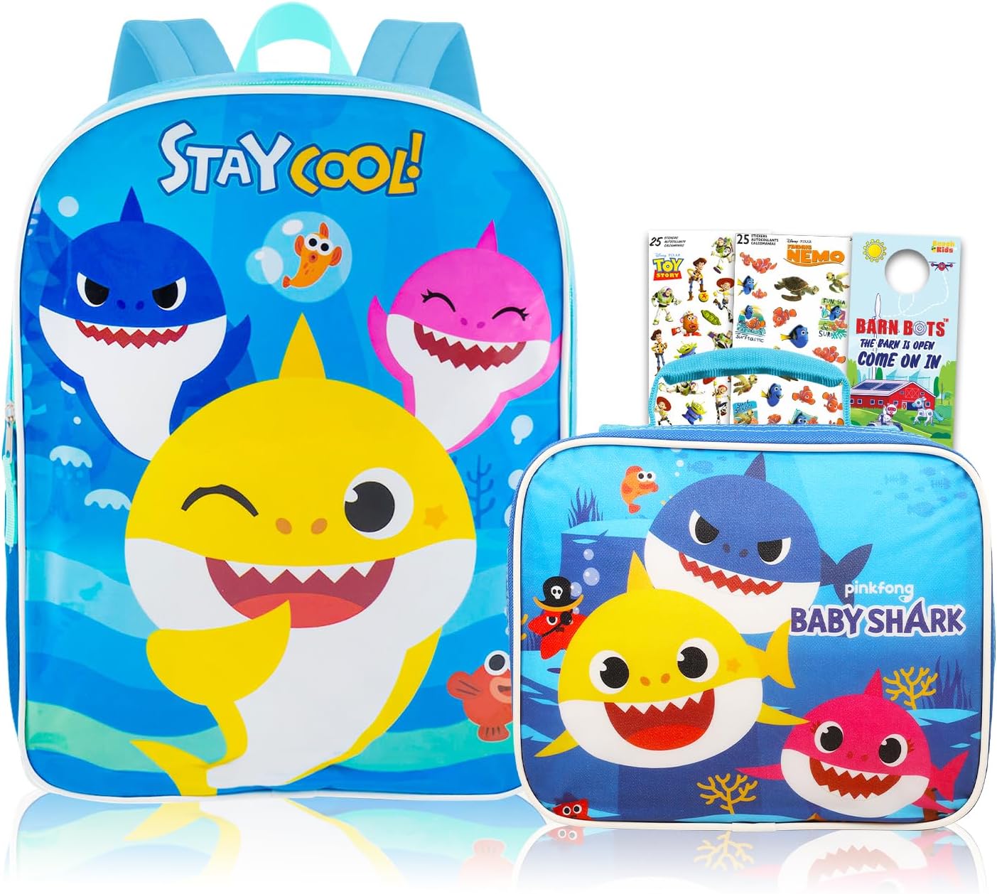 Baby Shark Backpack and Lunch Box Set for Toddlers School Bundle, More