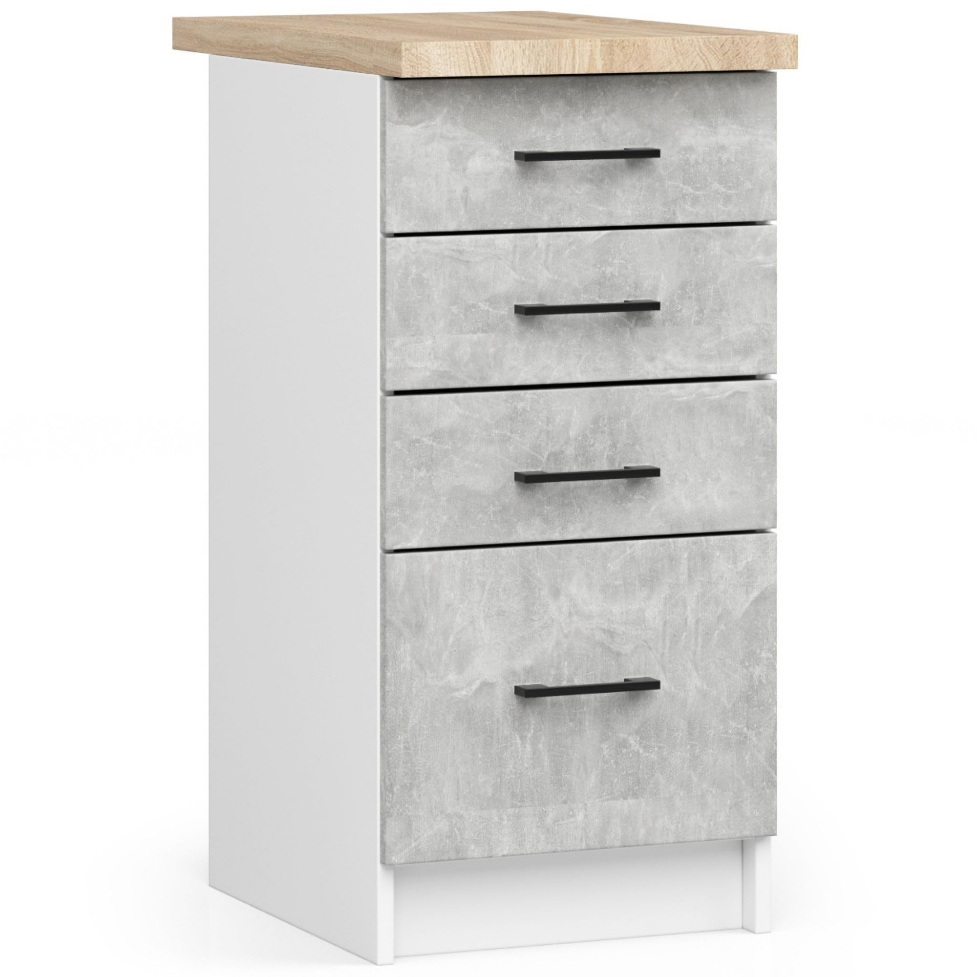 AKORD | Mueble de Cocina con encimera - Oliwia S40 | Mueble Base con 4 cajones | Mueble de Entrada | Aparador | Isla | Armario | 46 x 40 x 85 cm | Blanco | Cemento