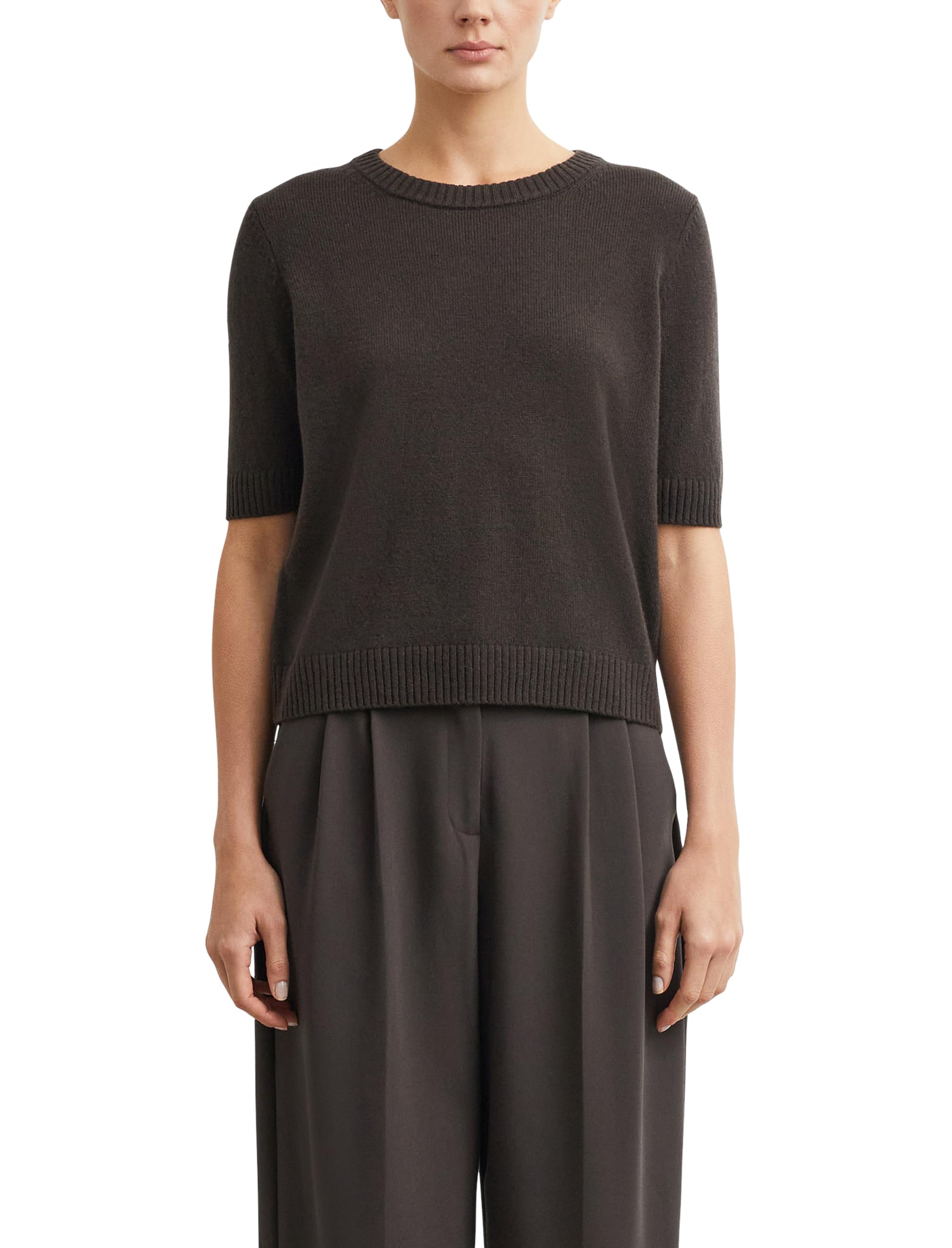 COMMA Damen Strickpullover – Regular Fit, Rundhalsausschnitt, Kurzarm