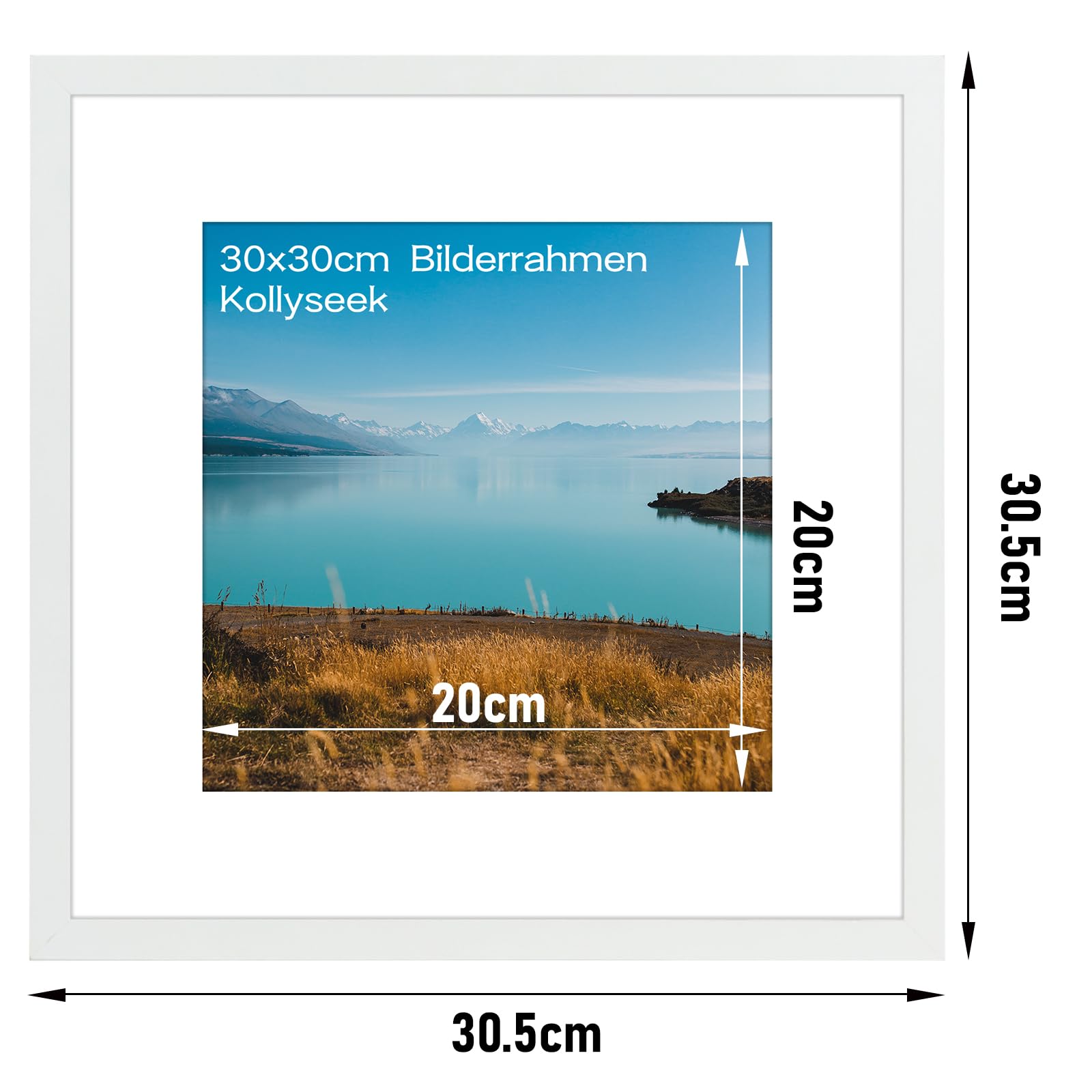 kollyseek 30x30cm MDF Picture Frame with Acrylic Glass and White Mount 12x12 in Display Photo Frame Decorative Poster Frame with Wood for Desktop/Wall Mounting (White) - Image 3