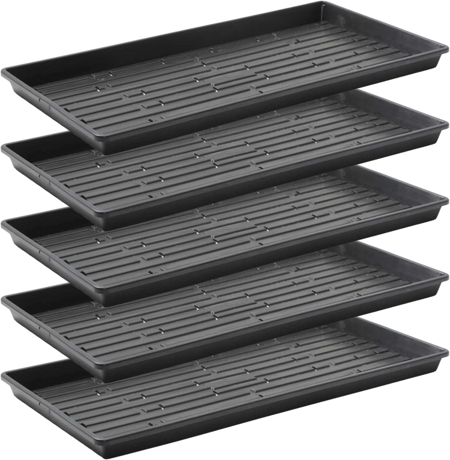 Bootstrap Farmer 1020 Microgreen Trays, 5 Pack, Black with Holes | Heavy-Duty Shallow Seed Starting Flats for Commercial Growers