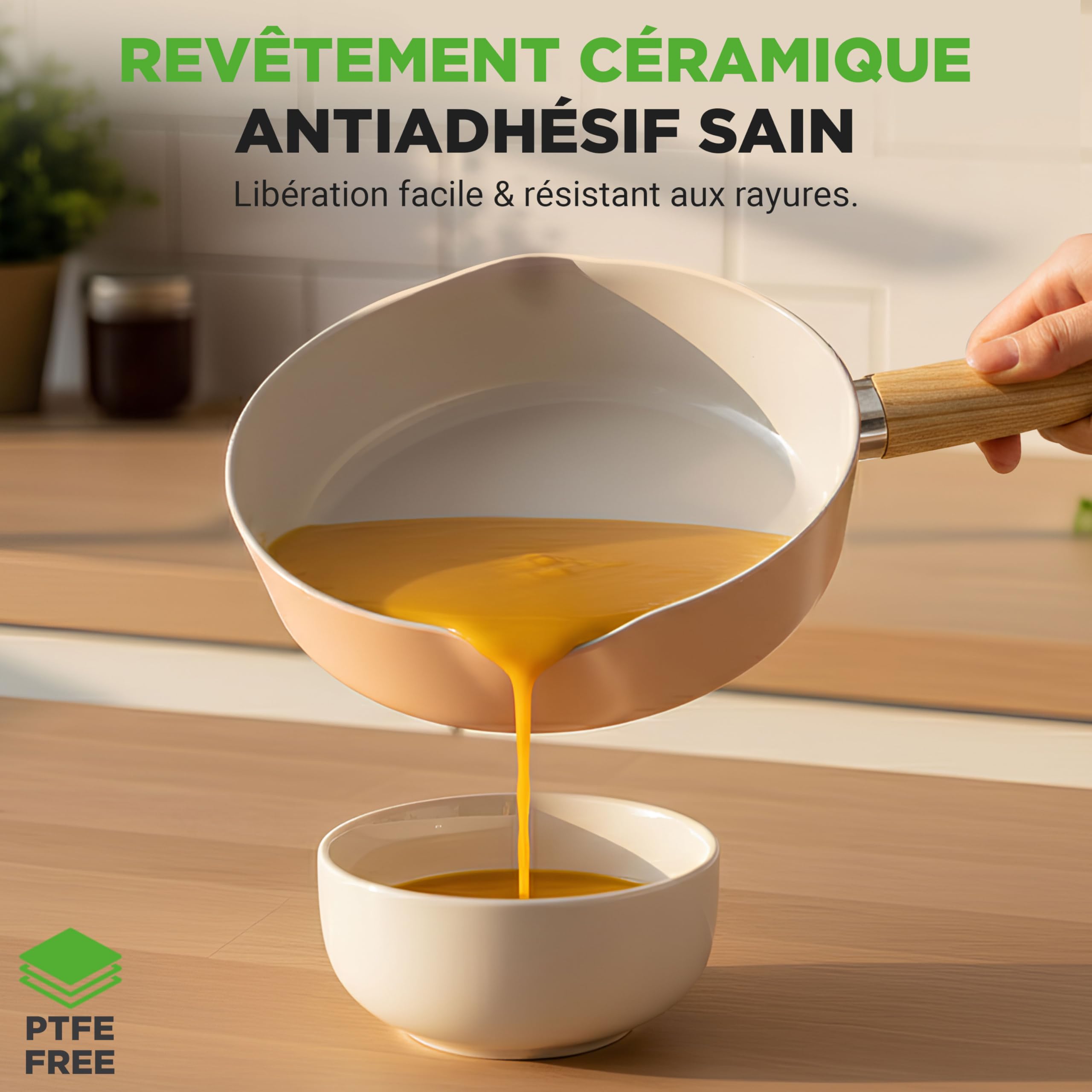 NutriChef Ensemble de Cuisine Céramique 14 Pièces Induction – Batterie de Cuisine Antiadhésive Aluminium Bec Verseur Couvercles en Verre Drainage Poignées Effet Bois Rose