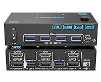 Vista 1 de Interruptor KVM 4K@144Hz 2 Monitores 2 Computadoras 8K@60Hz, Camgeet Interruptor KVM de Monitor Dual HDMI y DisplayPort con 4 Puertos USB 3.0