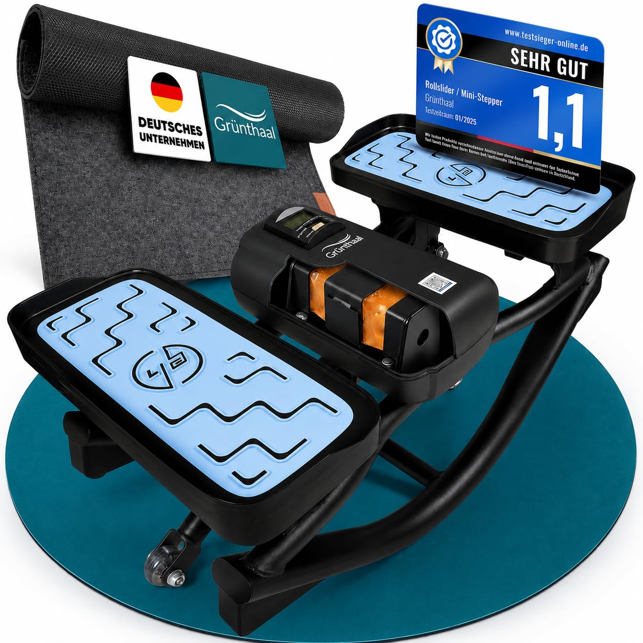Mini Stepper [Alternative zum Hydraulik-Stepper] – Leiser Stepper für Zuhause mit LCD Display (Gelenkschonend & kompakt) – Für Bauch, Beine, Po, Rücken & Cardio – Stepper Fitness