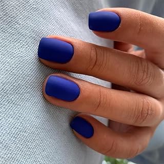 KQueenest Matte Königsblau Press On Nails Kurz Eckig - Künstliche Nägel zum Aufkleben Kurz, Einfarbig Fake Nails Fingernägel zum aufkleben, Glänzende Gel Acryl Nägel für Frauen, 24 Stück