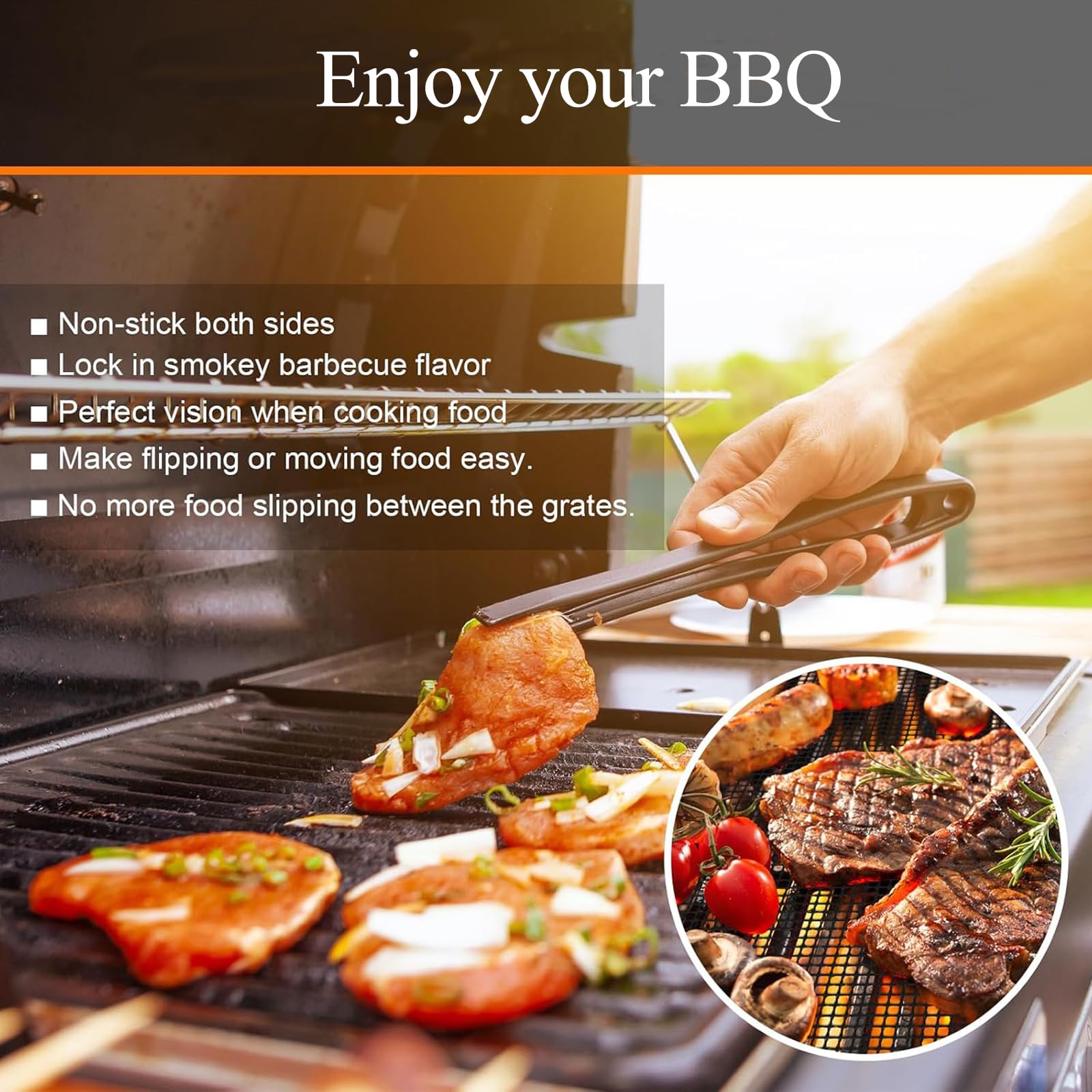 SPGOOD BBQ grillmatten, Anti-grillmat, Bakpapier, Herbruikbaar, Voor houtskoolgrill, Elektronische Grill,Grillplaat, Gasgrill, teflon vel met, PFOA-vrij, meer dan 40 x 32 cm, set van 8 stuks
