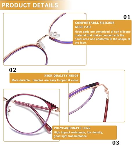 Miniatura 4 de DUCO Lentes de luz azul para mujeres y hombres, con bloqueo de rayos azules, anteojos de computadora para adolescentes, anteojos redondos retro W013