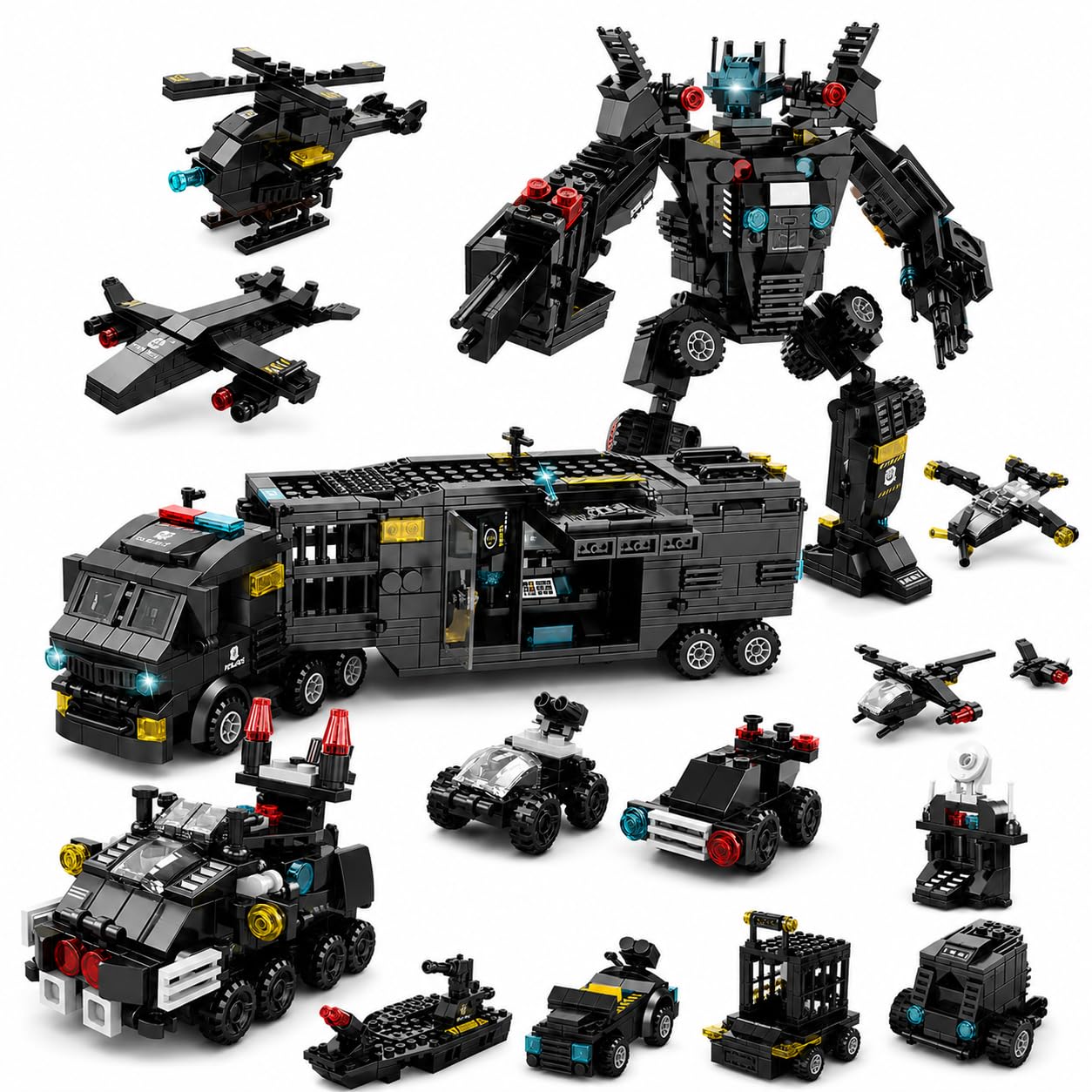 SKY LINE OCEAN SWAT Robot & Mini SWAT Car Combo Building Block Set