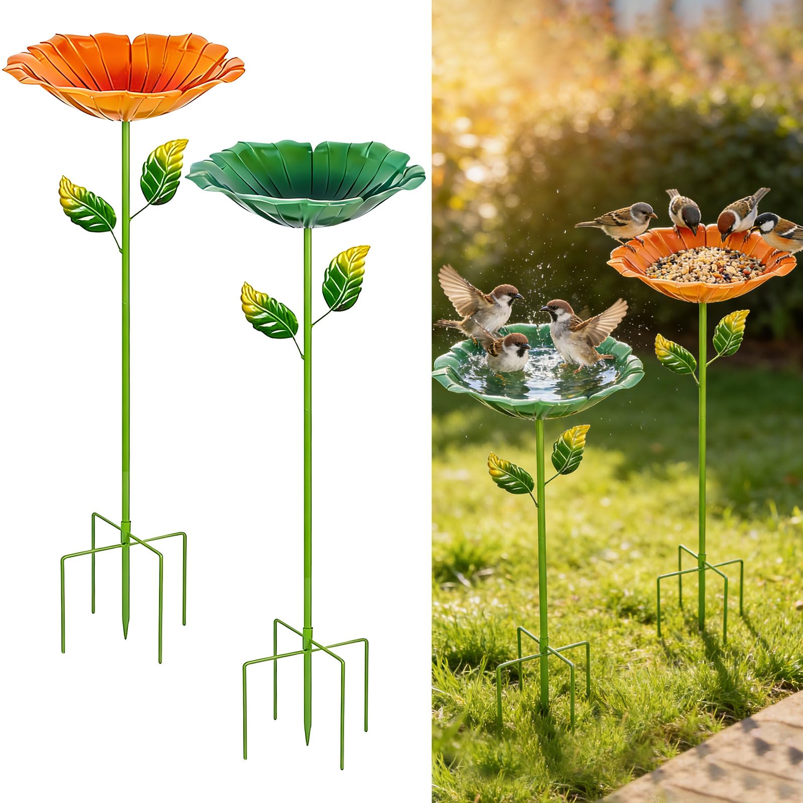 Bain d'oiseaux jardin sur pied en métal fleur résistant au gel