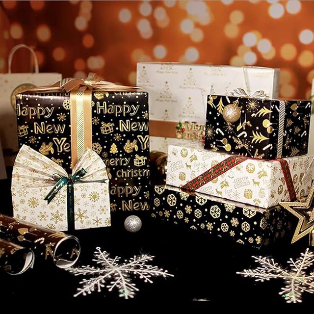 DOJoykey Christmas Wrapping Paper, 12 Sheets Gift Wrapping Papers 70 * 50cm Large Sheets 6 Design for Craft, Christmas Decoration