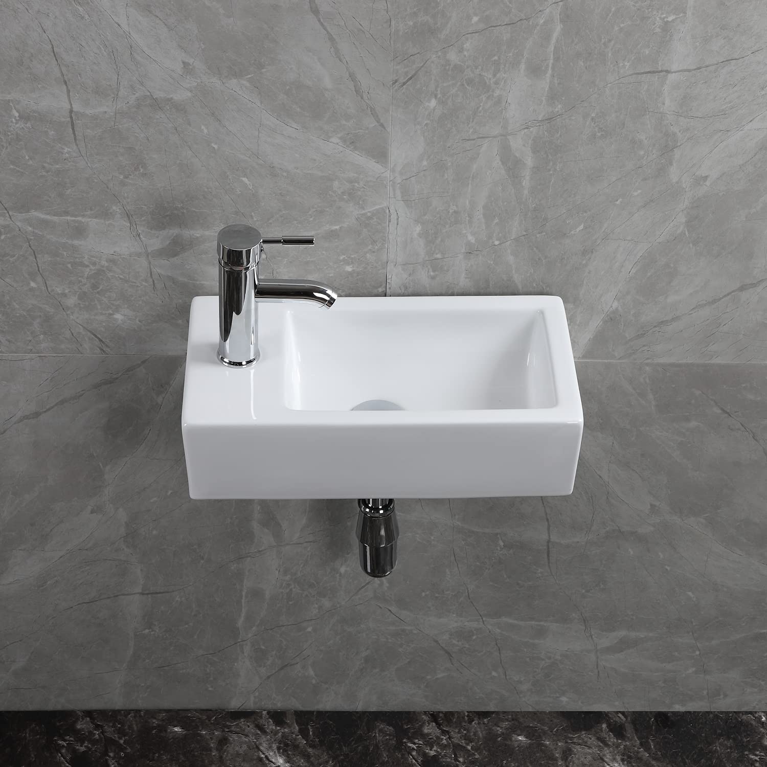 Lavello da parete rettangolare aggiornato con sifone per rifiuti Vaso in ceramica calcinazione ad alta temperatura Design bianco lucido Facile da installare e pulire per WC WC (sinistra)
