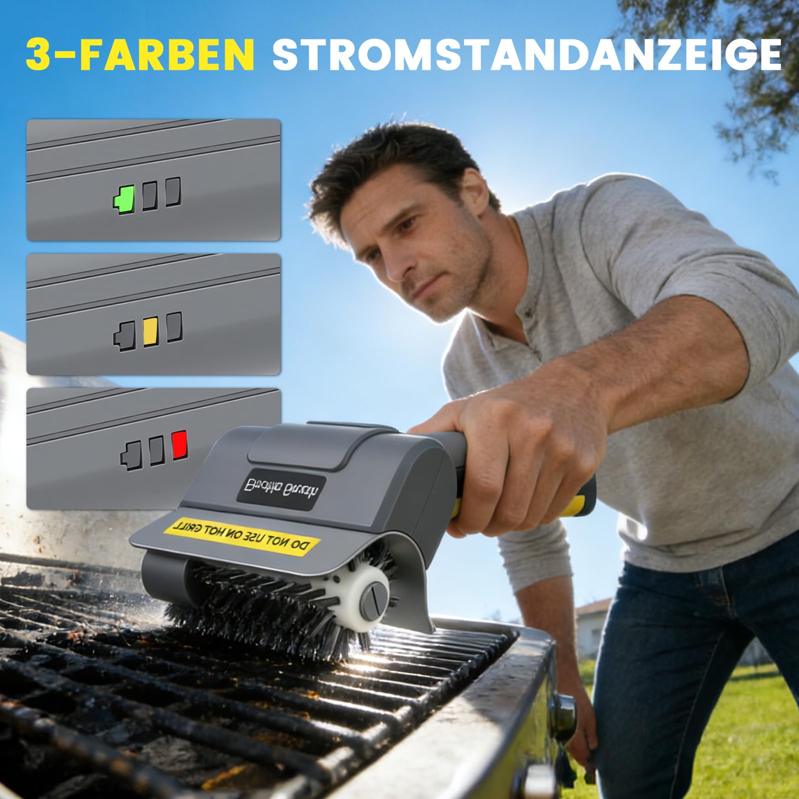Spazzola Elettrica per Barbecue – Senza Fili, Ricaricabile con Testina in Acciaio Inox Rimovibile (Include 1 Testina di Ricambio) | Ideale per Griglie a Gas, Carbone, Elettriche e Piastre