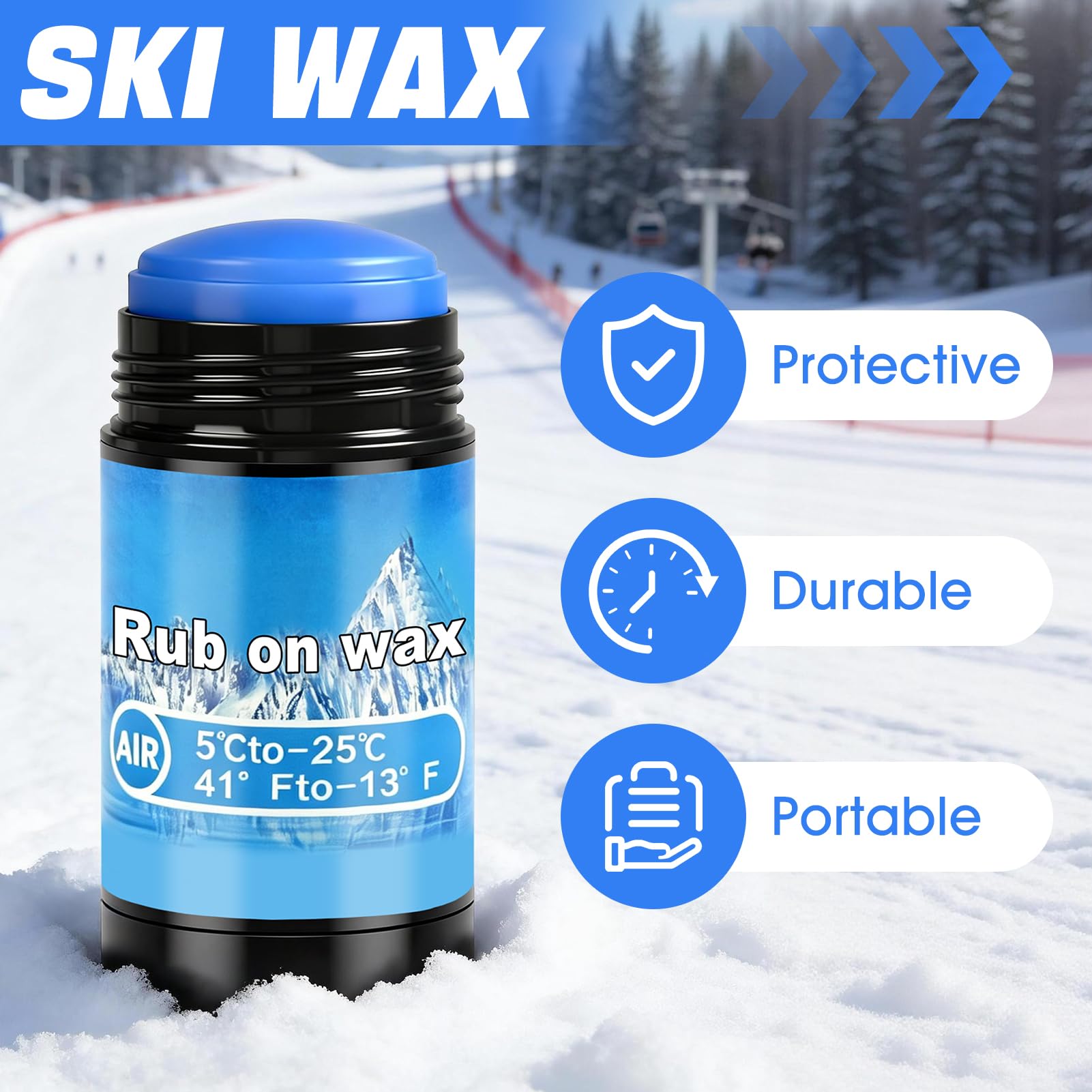 Cera para Esquí y Snowboard 75g, Aplicador de Corcho, Resistente a Bajas Temperaturas