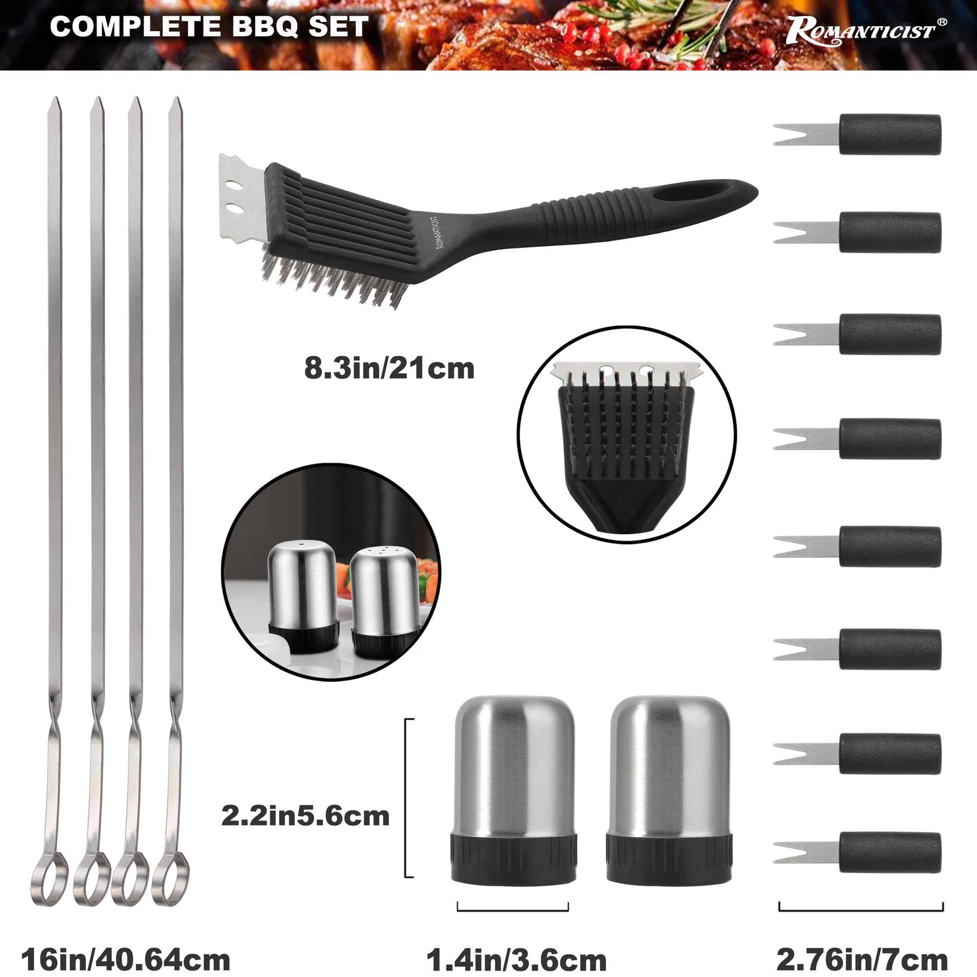 ROMANTICIST Set di 20 utensili per barbecue in custodia, il miglior regalo per la festa del papà e Natale, set di accessori professionali per barbecue per cucinare all'aperto, campeggio, grigliare