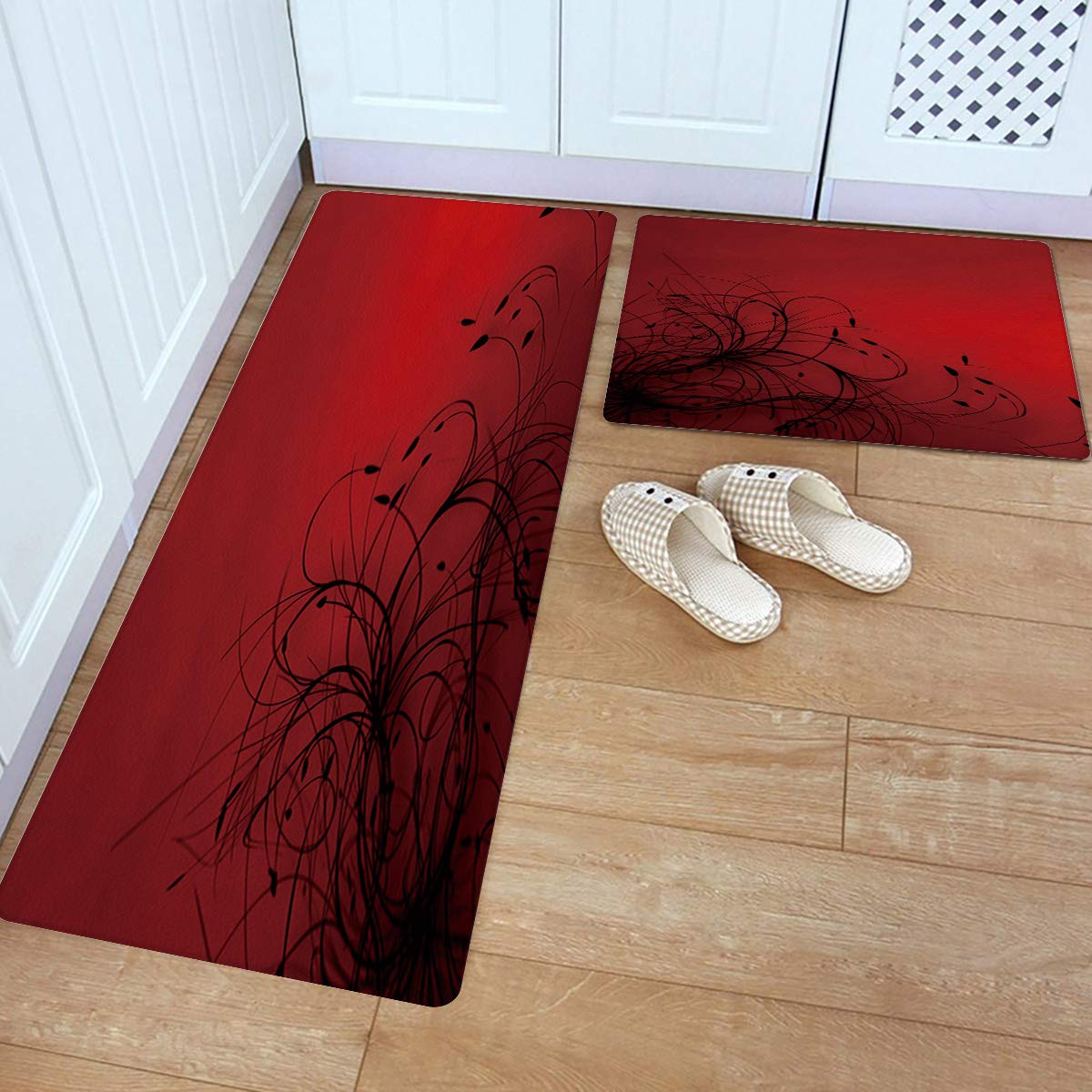 Sd Kn Rug Set 2 P Lr Kn F Mats Red B D A G Art NonSlip Wf S Mats Ct Mr