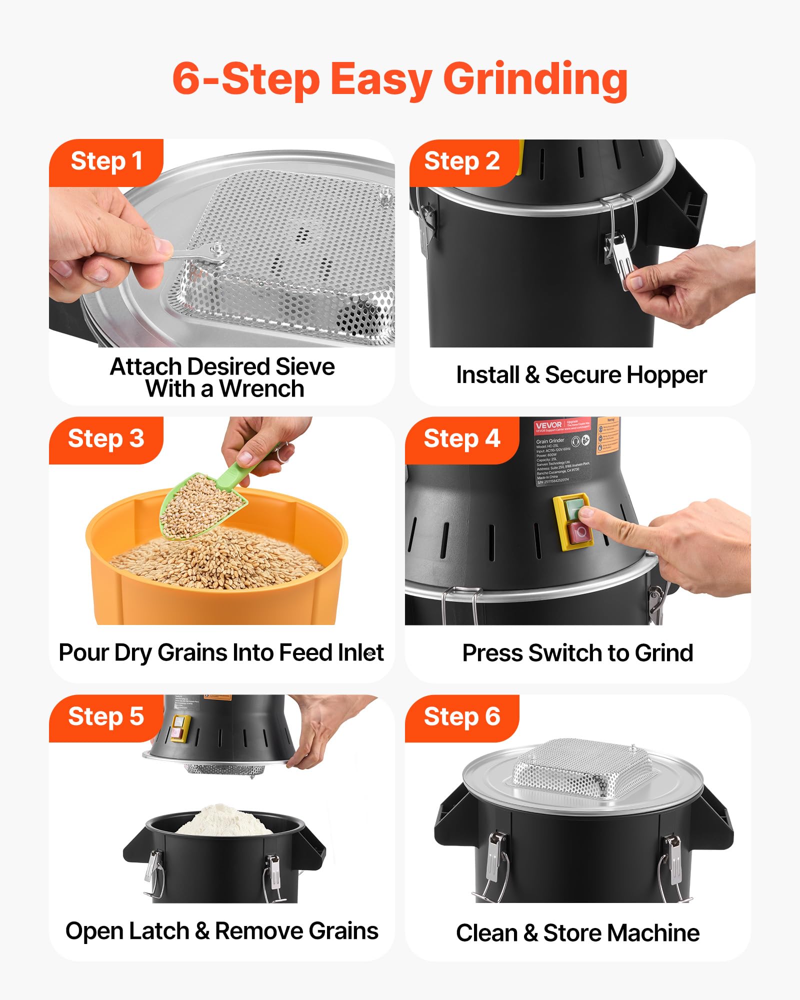 VEVOR Macchina per Polverizzazione Cereali Spezie Grano ad Alta Potenza da 600 W, Polverizzatore da 25 Litri con Lame Affilate Zincate, per Cereali Secchi, Spezie, Chicchi di Caffè, Mais e Pepe