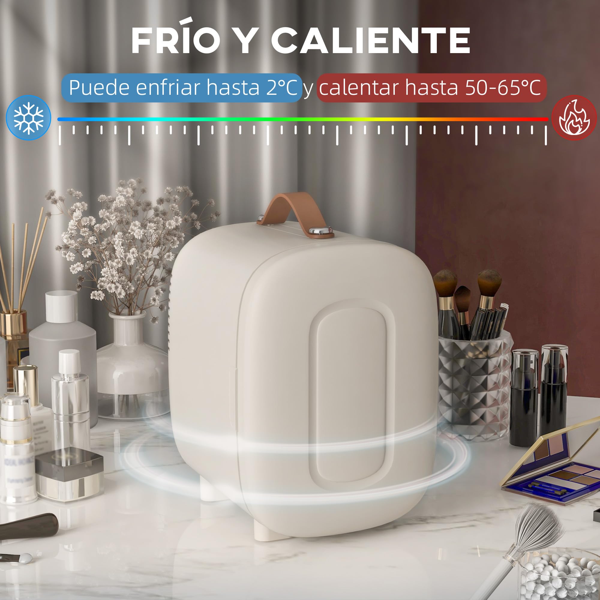 HOMCOM Mini Nevera Cosméticos 4L Extrasilenciosa 20,3x26,3x28 cm Crema | Nevera Pequeña, 9V/240V, Enfriar y Calentar, Mini Frigorífico, Dormitorio Oficina, Maquillaje Bebidas