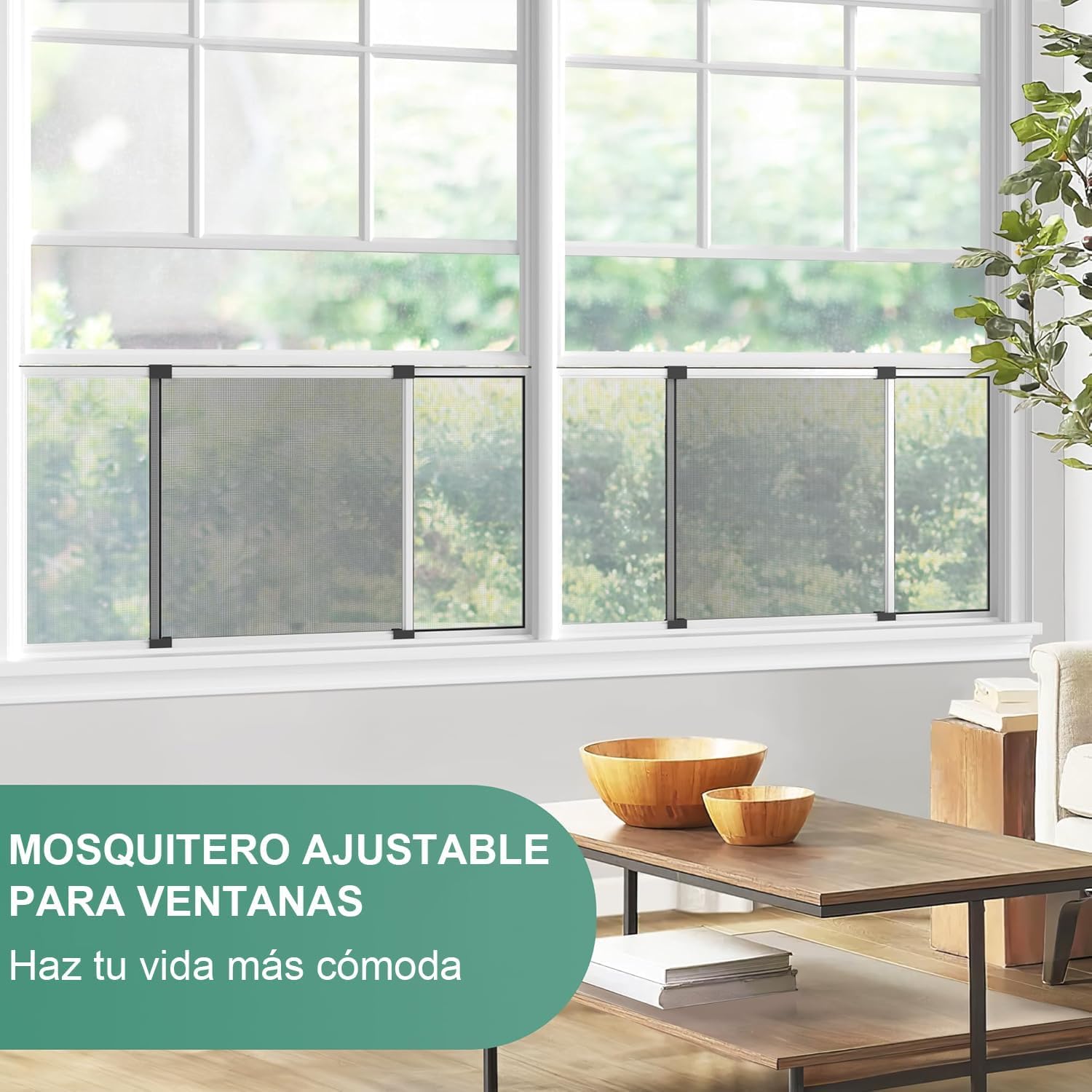 Mosquitera Extensible para Ventanas 40 x 50–92 cm, Marco de Aluminio Ajustable con Malla de Fibra de Vidrio, Protección contra Insectos, Instalación sin Taladro, Ideal para diario y verano