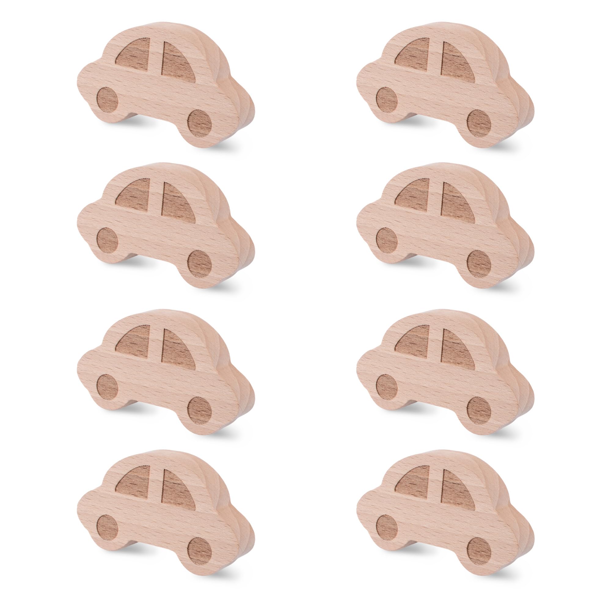 MOROBOR Car Shaped Cabinet Knobs, 8 pcs Decorative Natural Wood Knob Single Hole Beech Wooden Furniture Pull Handles for Drawer Wardrobe Cabinet Dresser with Screws& Expansion Tube