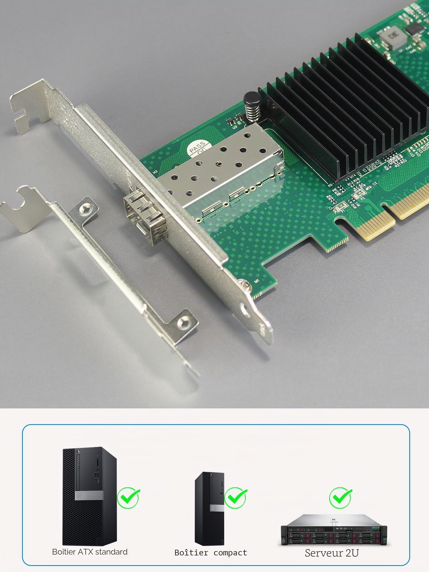 GLOTRENDS ST7315 Carte réseau 10Gb SFP+, Contrôleur Intel 82599EN (X520-DA1), Carte réseau 10Gb PCIe x4, Format Bas Profil, Prend en Charge iSCSI/FCoE/Démarrage PXE et virtualisation VT-c