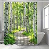Cortina de Ducha con diseño de Sendero Forestal de abedules, Arte Natural, decoración de baño, Sendero Verde del Bosque, Cortinas de baño, Interior Moderno del hogar 200x240cm/(WxH)