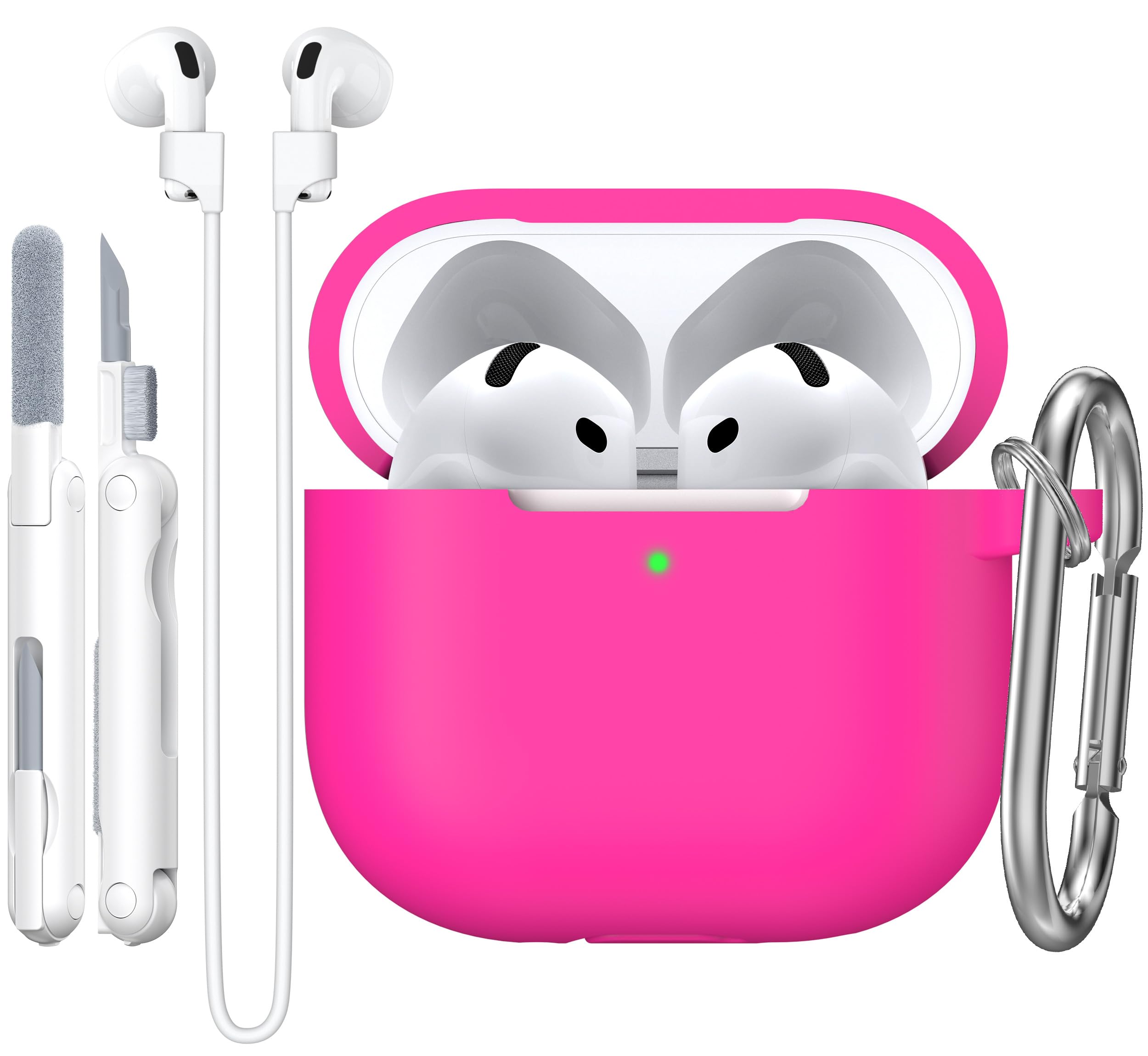 RFUNGUANGO for AirPods 4 Case with Cleaner Kit, Earphone Anti-Lost Strap and Keychain, Soft Silicone Protective Cover for Apple AirPods 4th Generation
