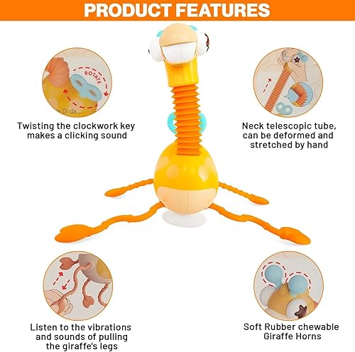 Miniatura 3 de Dorky Giraffe Montessori Juguete para 1-5 años +, juguete de actividad de cuerda con ventosa, juguetes sensoriales para niños pequeños, juguetes de