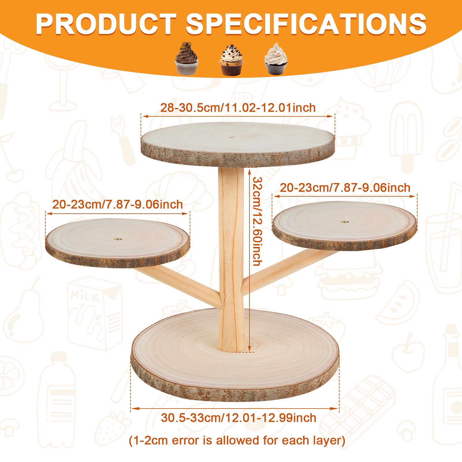 Tcwhniev Wooden Rustic Cupcake Stand, 4 Tier Round Wood Cake Stand Decorative Rustic Wood Cupcake Holder Easy to Install Easy to Disassemble Cupcake Stand for Wedding Birthday Baby Shower Decor