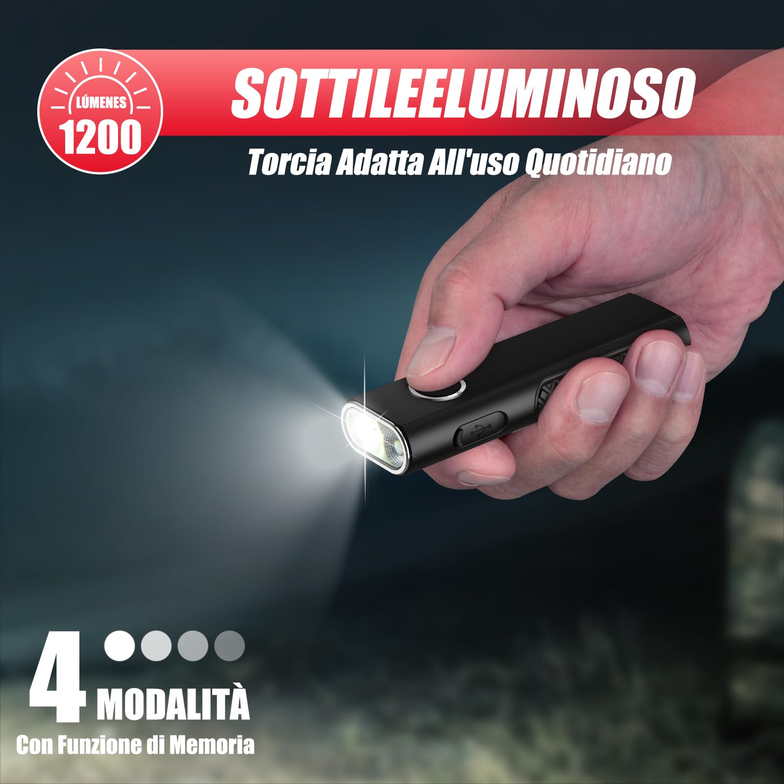 UltraFire Torcia a LED piatta ricaricabile con luce UV e raggio rosso, 1200 lumen, mini torcia tattica con 3 sorgenti luminose, torcia magnetica compatta per lavoro, attività all'aperto, S3