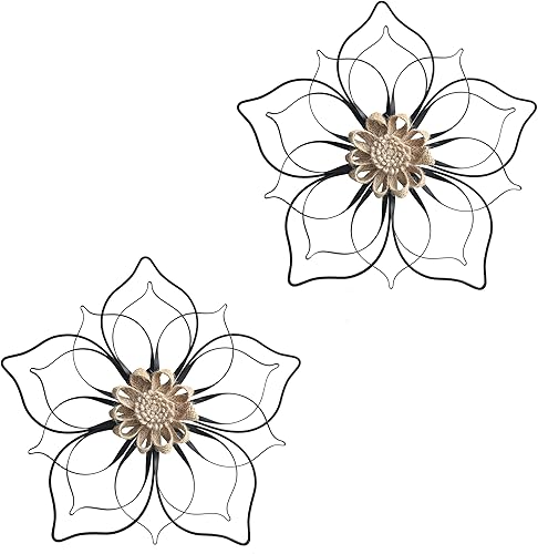 Remenna Decoración de pared de flores de metal, decoración rústica de metal para pared, decoración de pared de granja, decoración floral múltiple