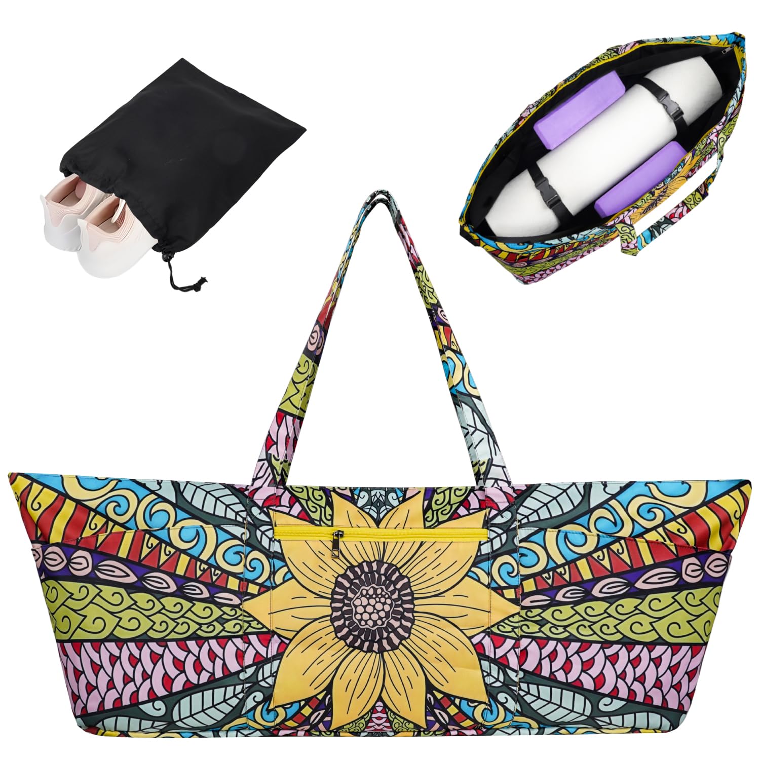 Yoga Mat Bag Yoga Mat Carrier with Shoes Compartment & Wet Pocket Pilates Bag with Zipper Pockets & Yoga Mat Holder Strap Yoga Bags and Carriers Fits