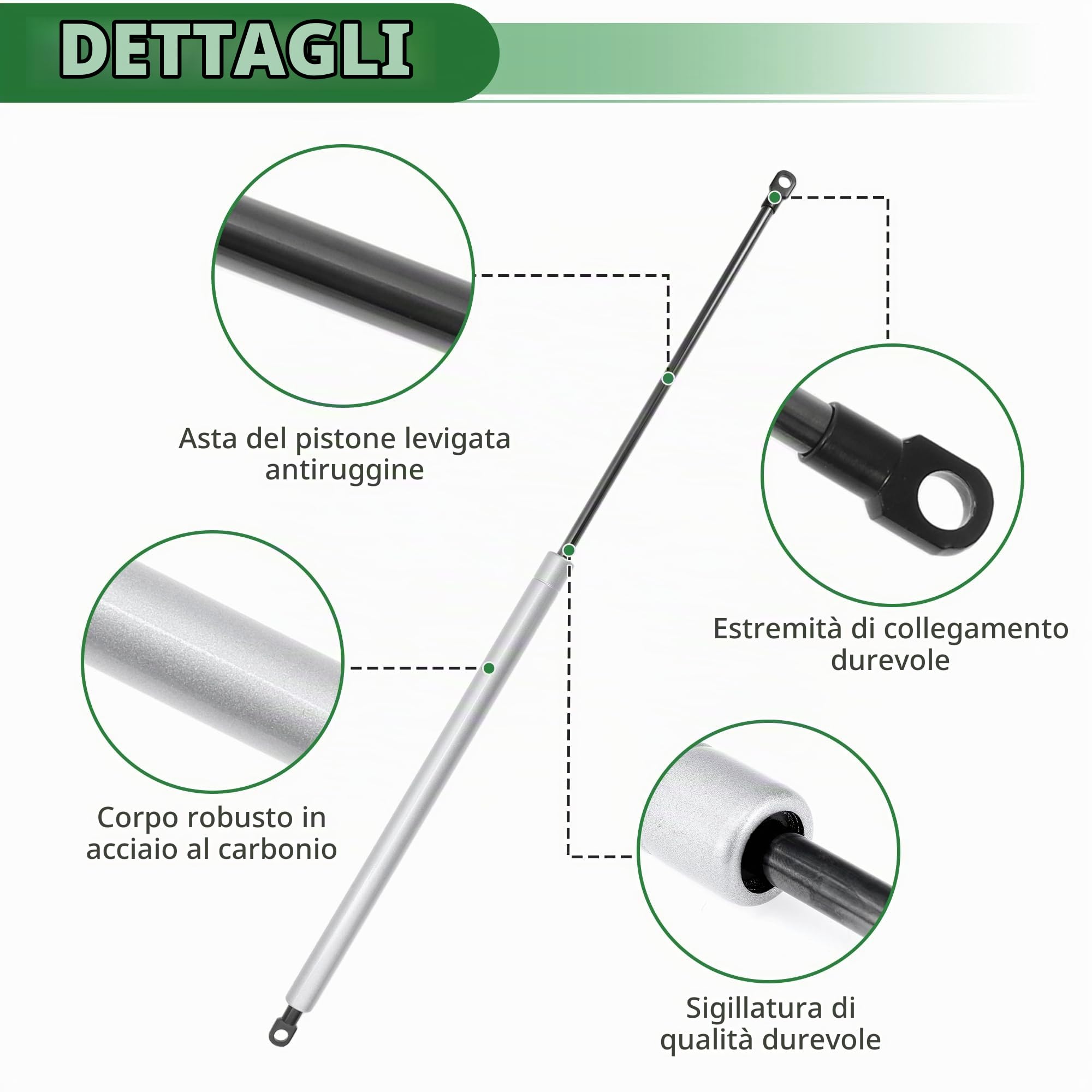 Motoforti Pistoni A Gas 200N Tono Argento 2 Pezzi Per Cofano Auto E Armadio | 600mm/23.62" 200N Acciaio Al Carbonio Per Finestre, Cofano, Baule, Scatola, Botola Barca, Tonneau Pick-Up, Rimorchio