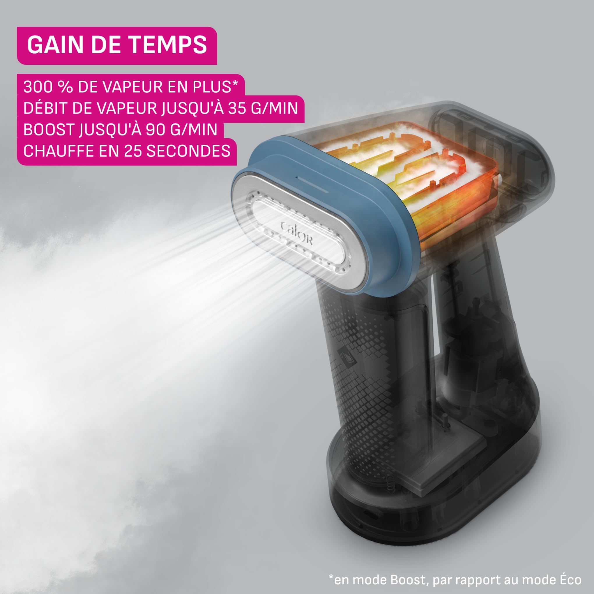 Calor Pure Force 3en1, Défroisseur à main et fer à repasser, Utilisation verticale/horizontale, Nettoie, 1800W, 35g/min, Prêt en 25s, DT8755C0, Bleu Métallisé