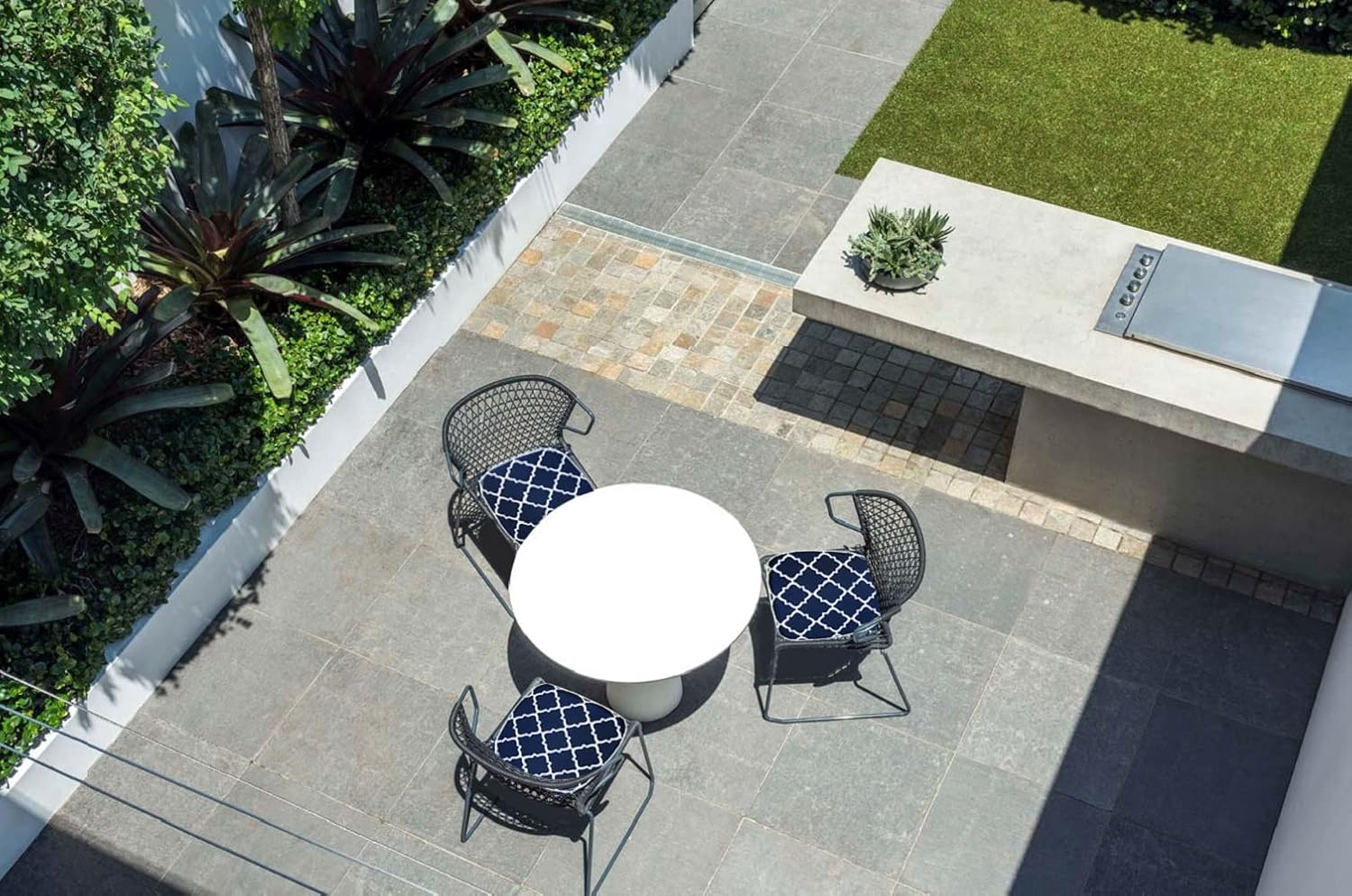 Outdoor Seat Cushions Set of 4 Patio Chair Cushions with Ties 18x19 Inch Navy Geometry U-Shape Chair Pads for Outdoor Patio Furniture Garden Home Office
