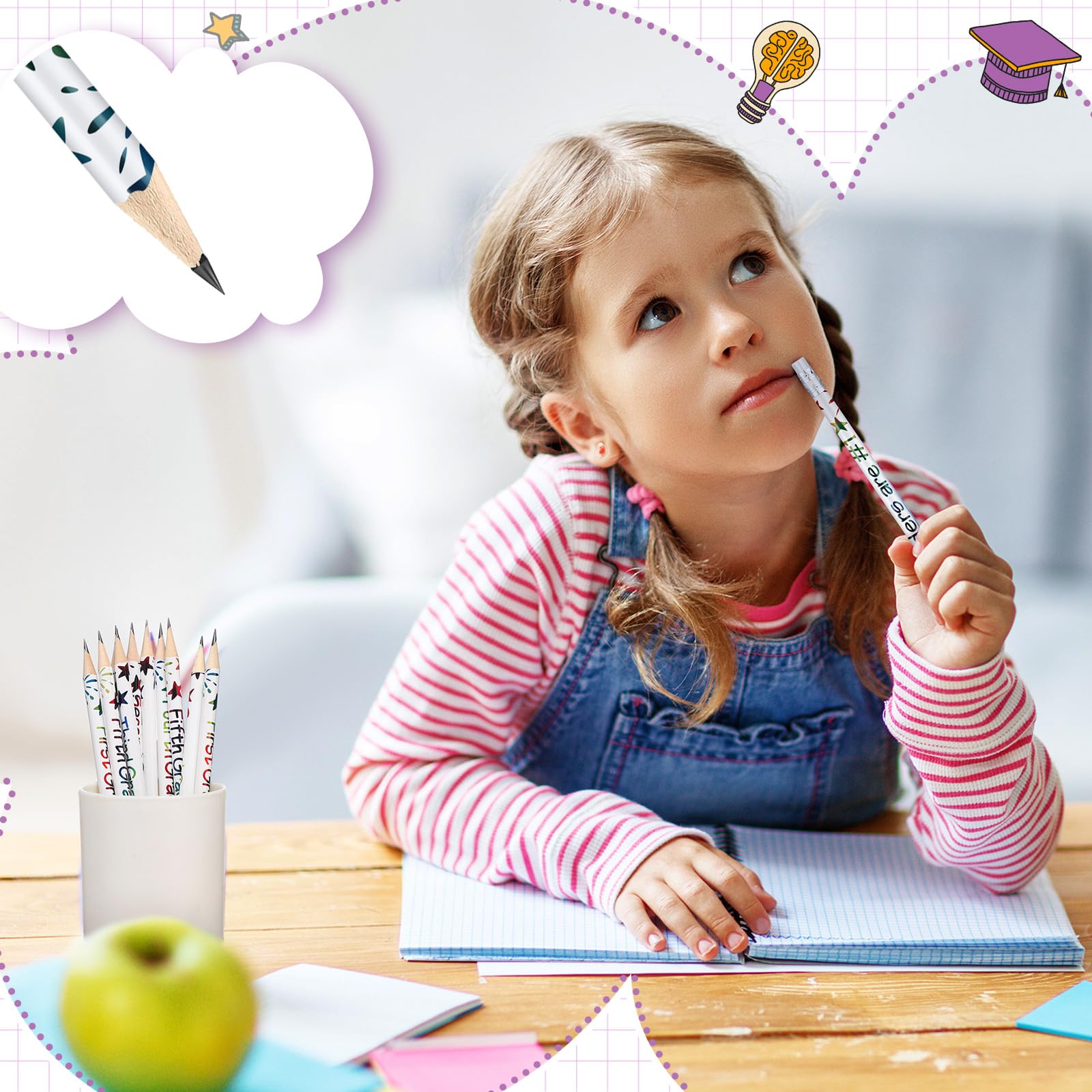 Tenceur Motivationsstifte für Erstklässler, niedliche Bleistifte mit Radiergummis und Schulbedarf, für Kinder, Studenten, Lehrer, Klassenzimmer, Belohnung, 24 Stück