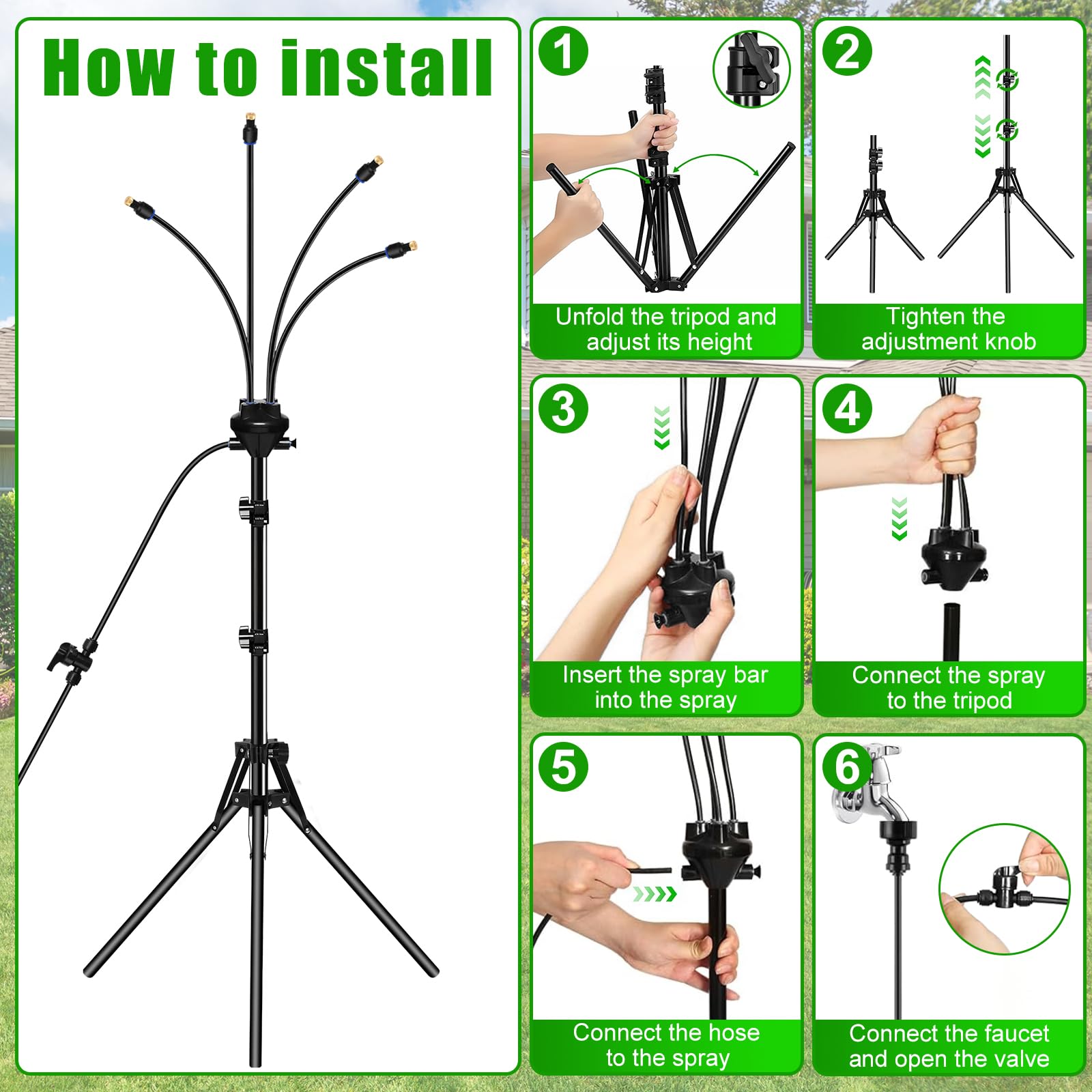 Stehend Sprühnebel Kühlung Bewässerungssystem, Outdoor Fan Misting System, Wassernebel Kühlsystem mit 8m Wasserleitung, Wasserzerstäuber für Terrasse, Garten, Rasen