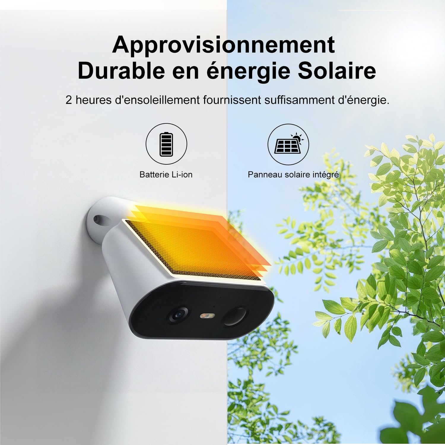 2K Camera Surveillance WiFi Exterieure sans Fil Solaire, 166° PIR