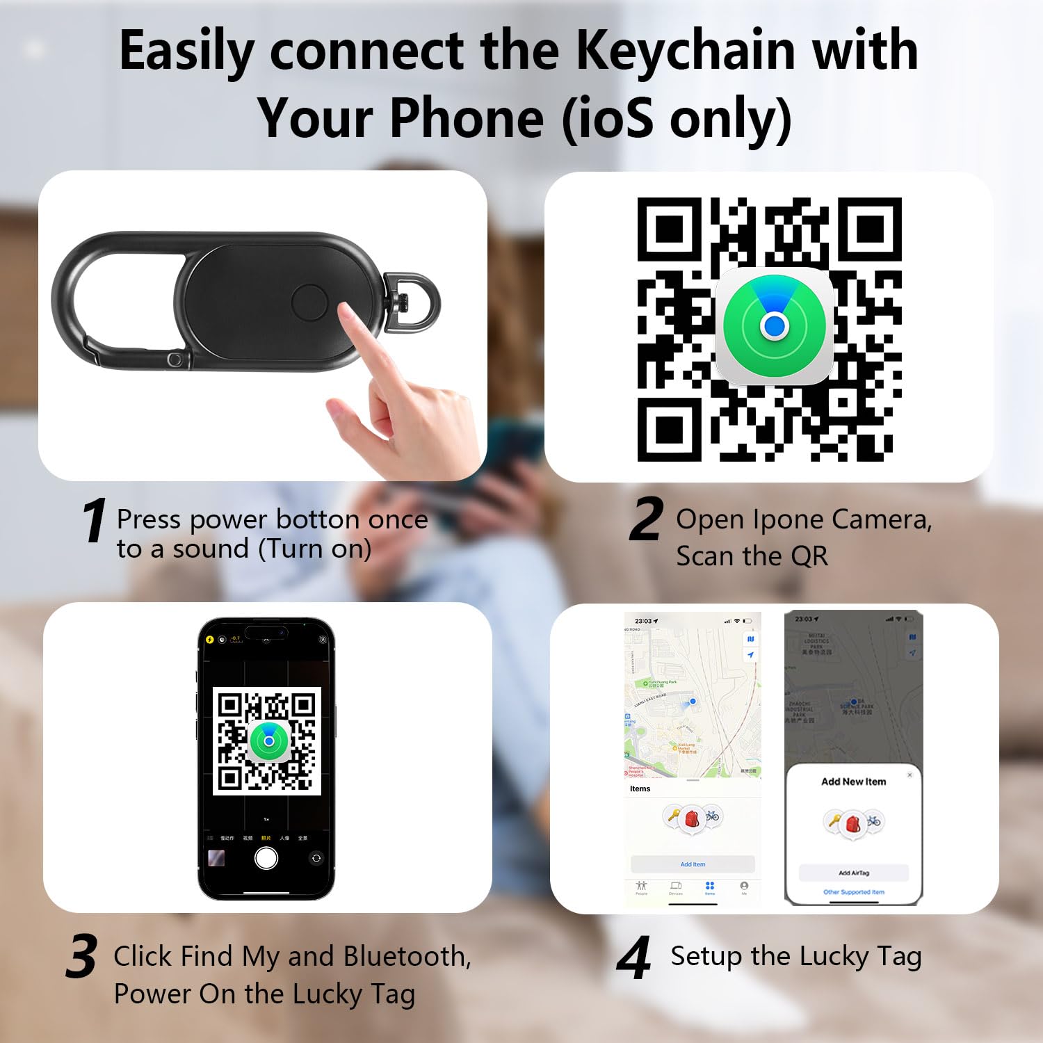 Portachiavi GPS Tracker – Apple Find My Compatible, allarme sonoro e monitoraggio globale per la prevenzione dell'oblio, nero