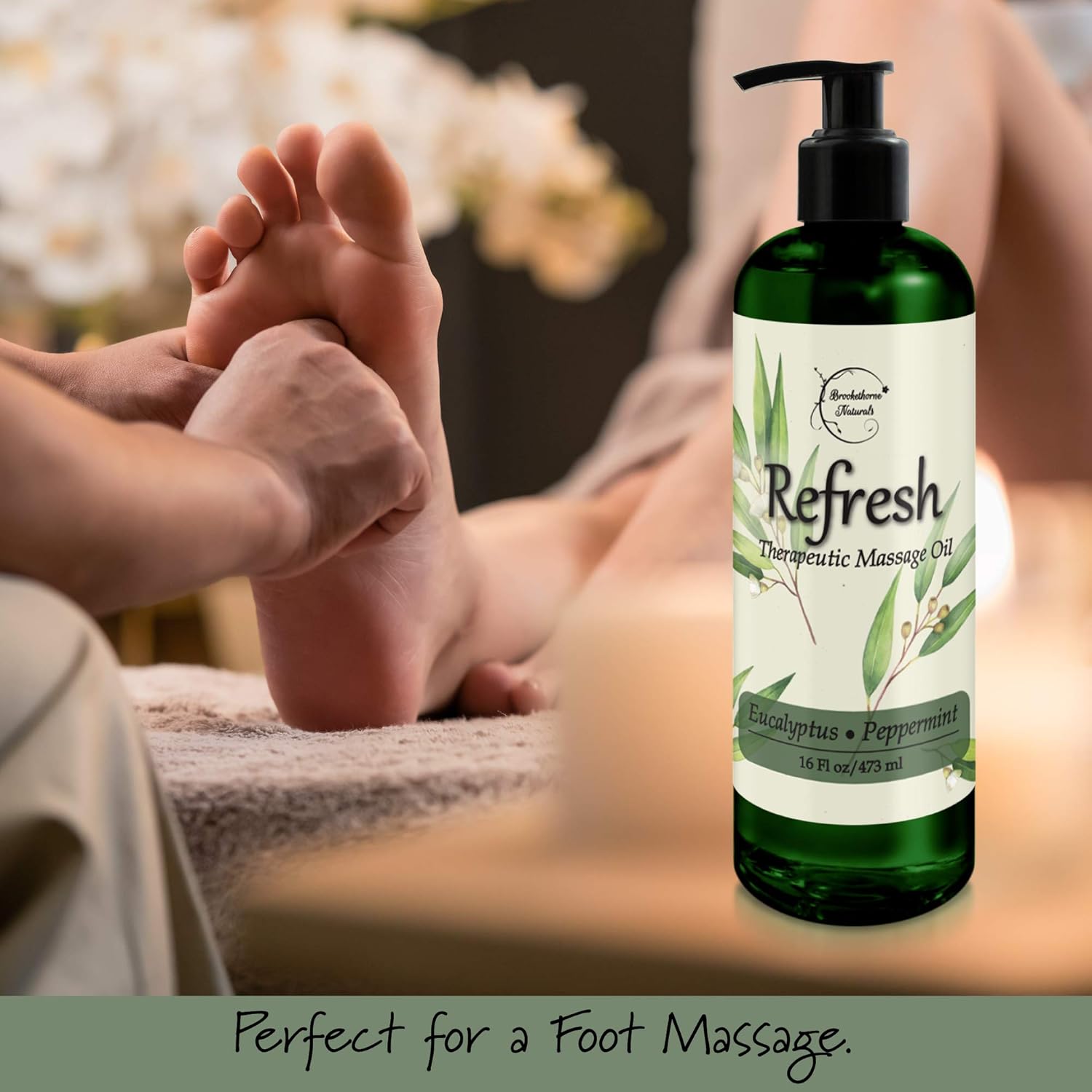 Refresh Massage Oil for Massage Therapy with Eucalyptus & Peppermint Essential Oils - All Natural, Great for Sore Muscles. Ideal for Full Body Relaxation – Nut Free Formula 16oz - Image 5