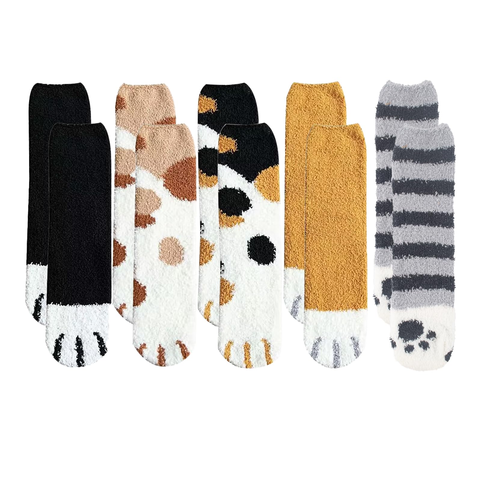 Chaussettes Chat Femme GWAWG 5 Paires - Polaire Corail, Pattes De Chat Mignonnes, Taille 35-40
