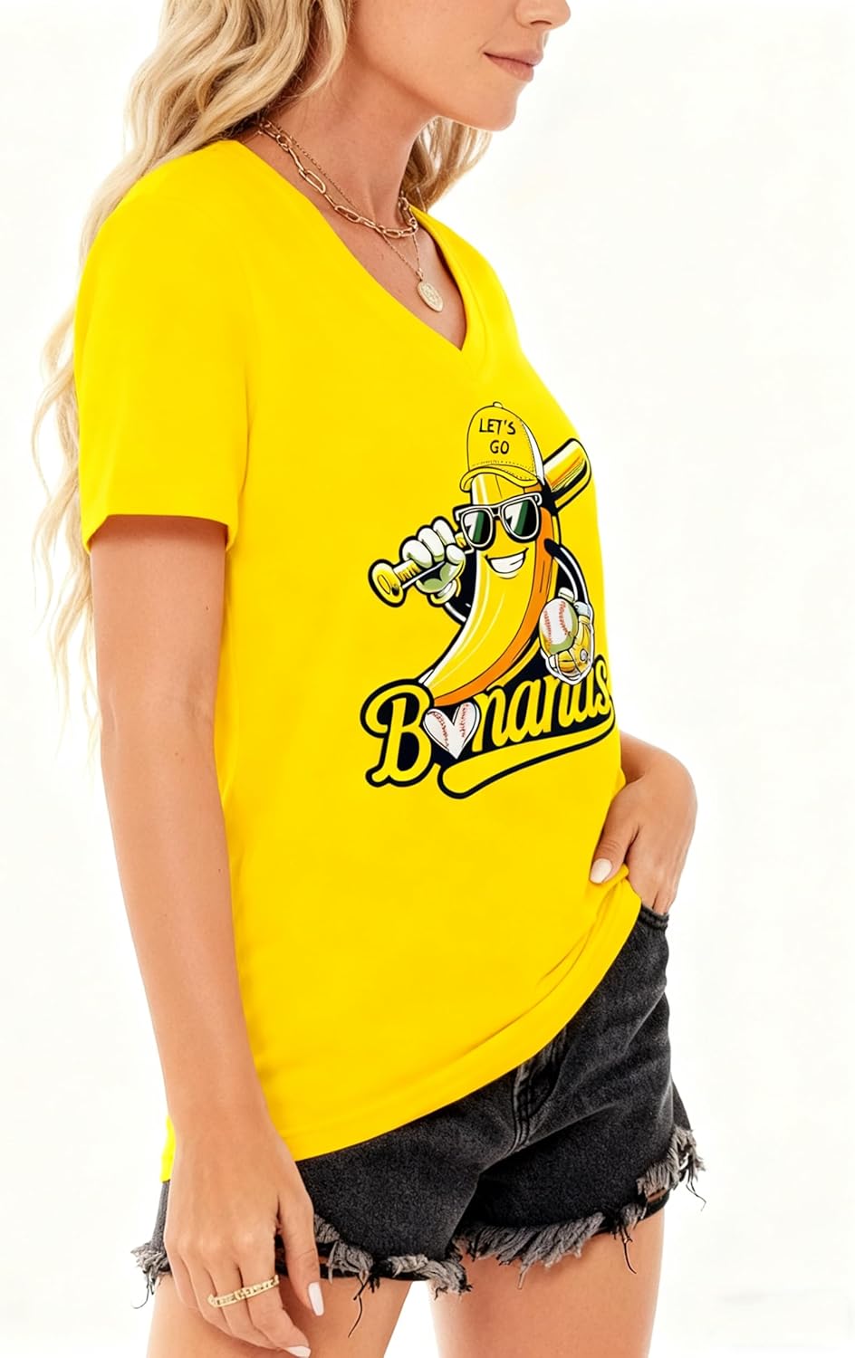 Baseball Shirts for Women Funny Banana Baseball Shirt Casual Baseball Season V Neck Short Sleeve Tee Tops - Image 3