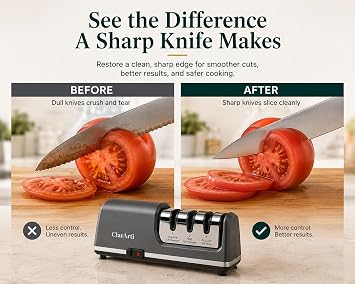 Electric Knife Sharpener 3-Stage Diamond Sharpening System for Straight & Serrated Kitchen Knives, Guided 20 Angle, Compact Design