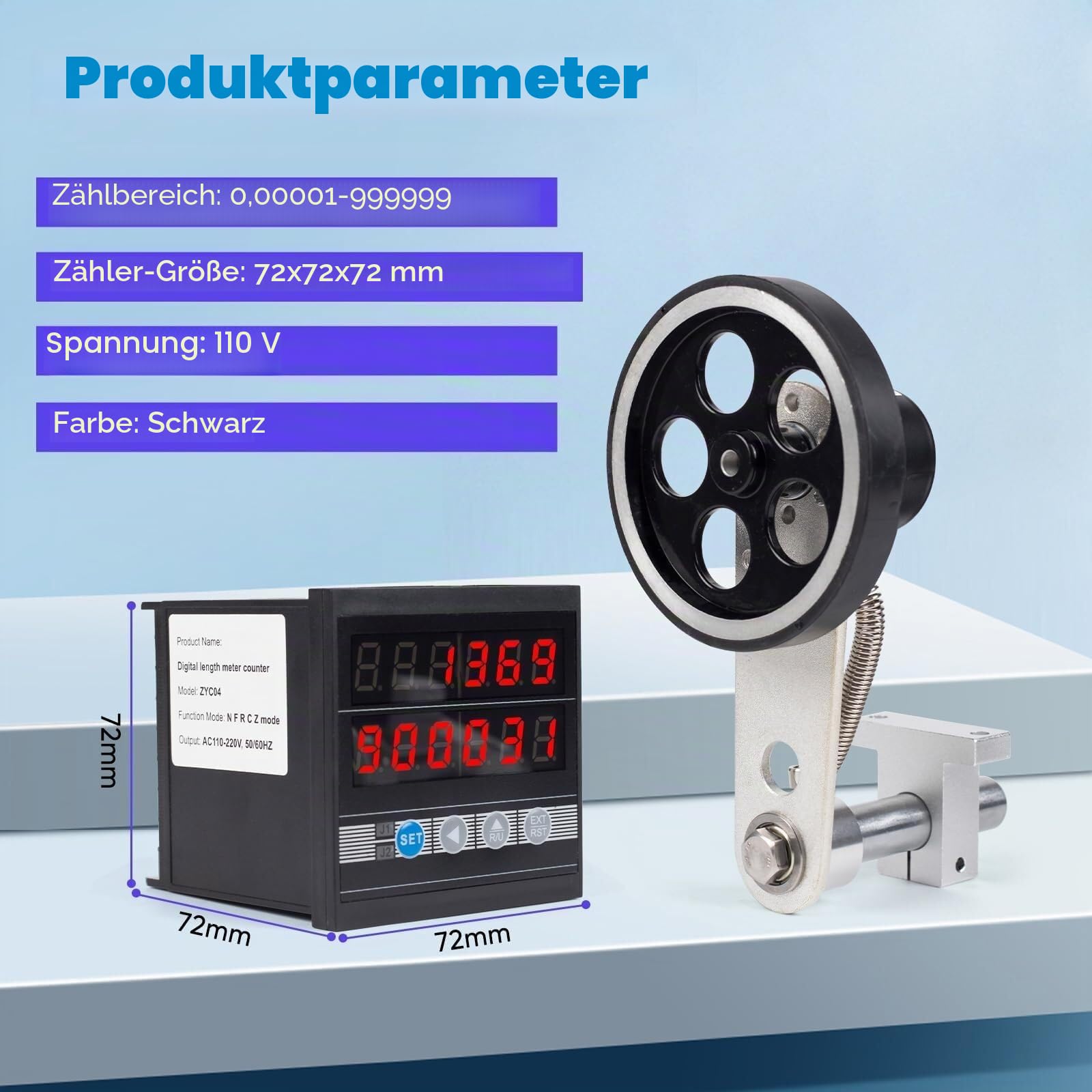 Digitaler Längenzähler, mechanischer Längenzähler, Rollrad mit Steuerung 0-999999 und Memory-Funktion, für Angelschnur, Seidenschnur