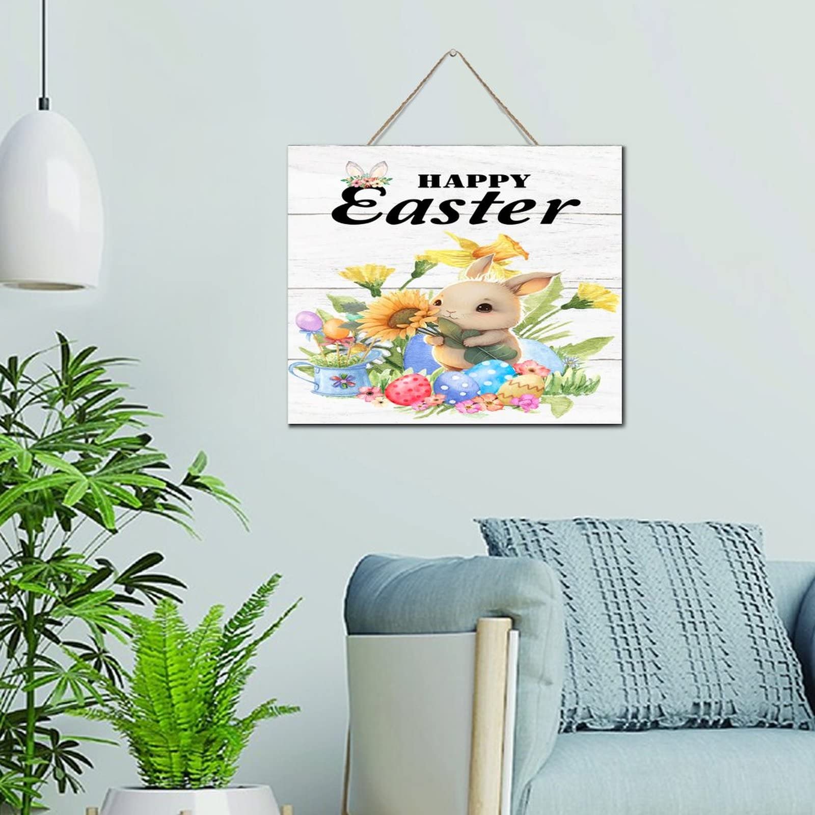 Jolie plaque en bois Happy Easter Bunny Rabbit pour célébrer le printemps