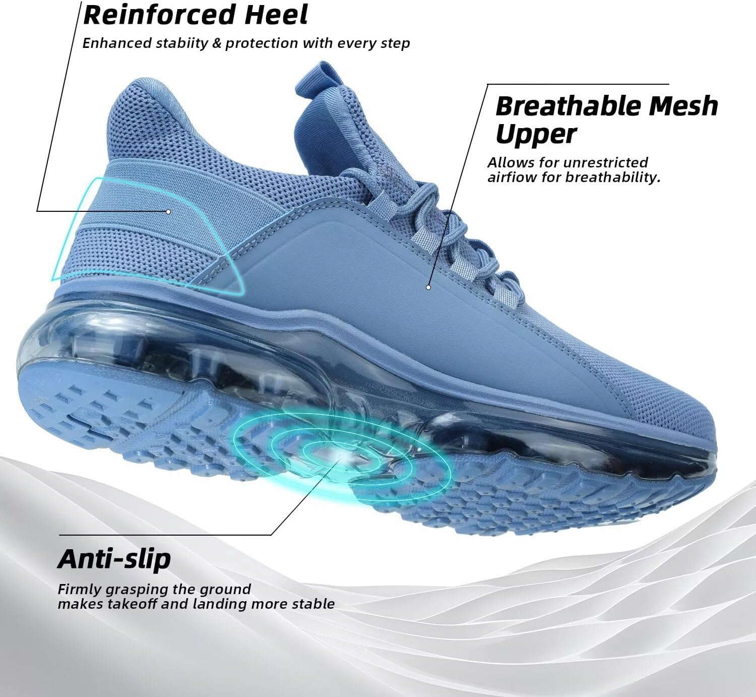 Men's Air Cushion Running Shoes Breathable Tennis Fashion Sneakers Non Slip Workout Casual Sport Gym Training Soft Sole Walking Shoes